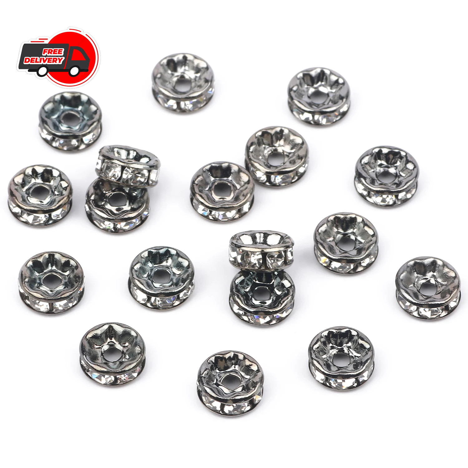 50 PC Crystal Spacer Beads 4–10mm Rhinestone Rondelle Beads DIY Jewelry Making