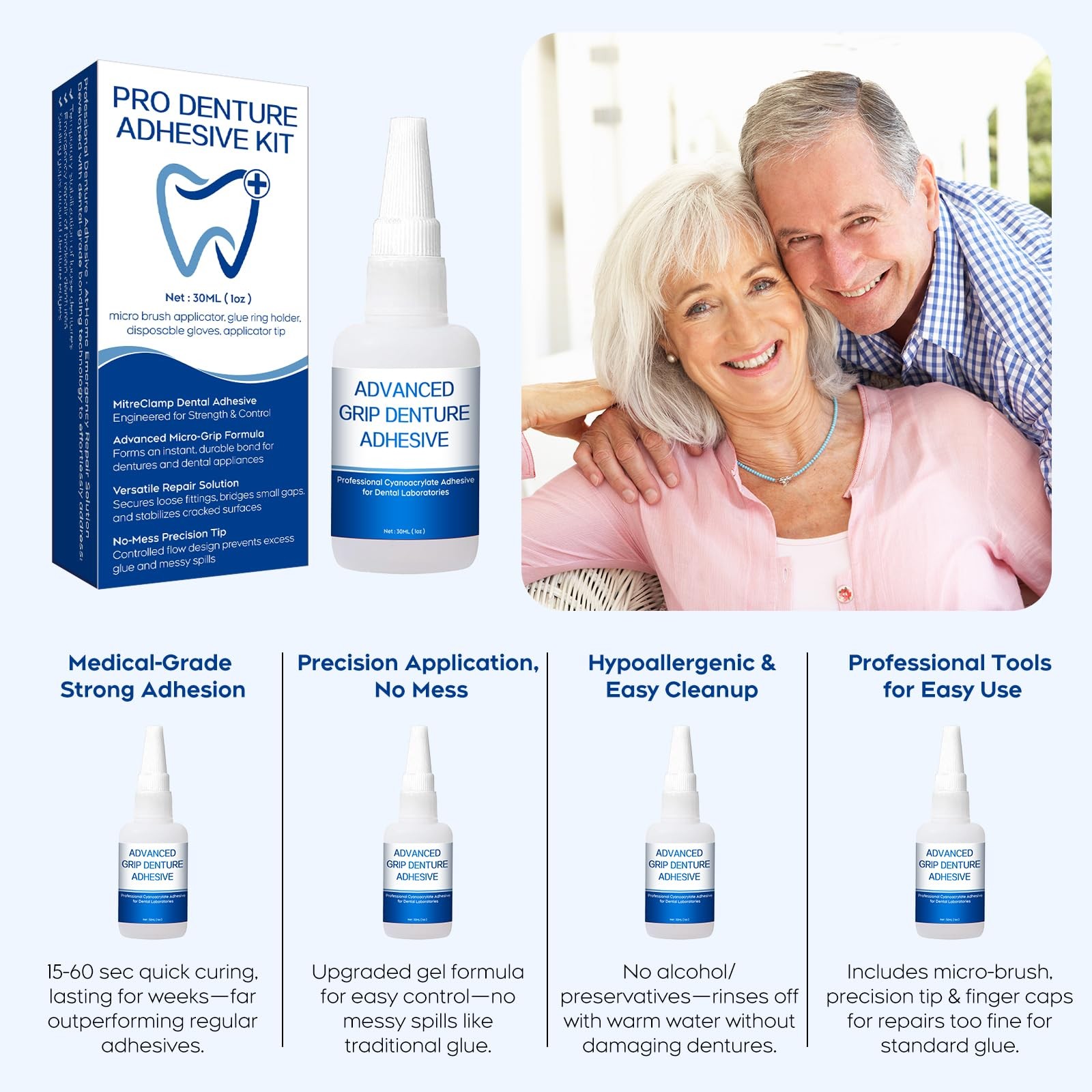 Dental Lab Instant Bonding Glue for Dentures & Tools – 1oz (30ml), Clear