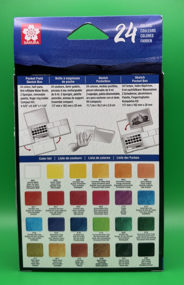 New Sakura KOI Water Colors Pocket Field Sketch Box ~ 24 Colors Refillable water