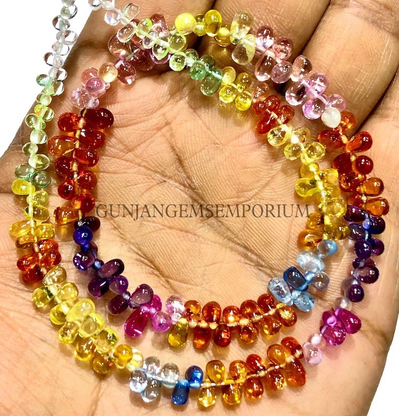 Rare Multi Sapphire Smooth Teardrop Beads Colourful Briolette Natural Sapphire