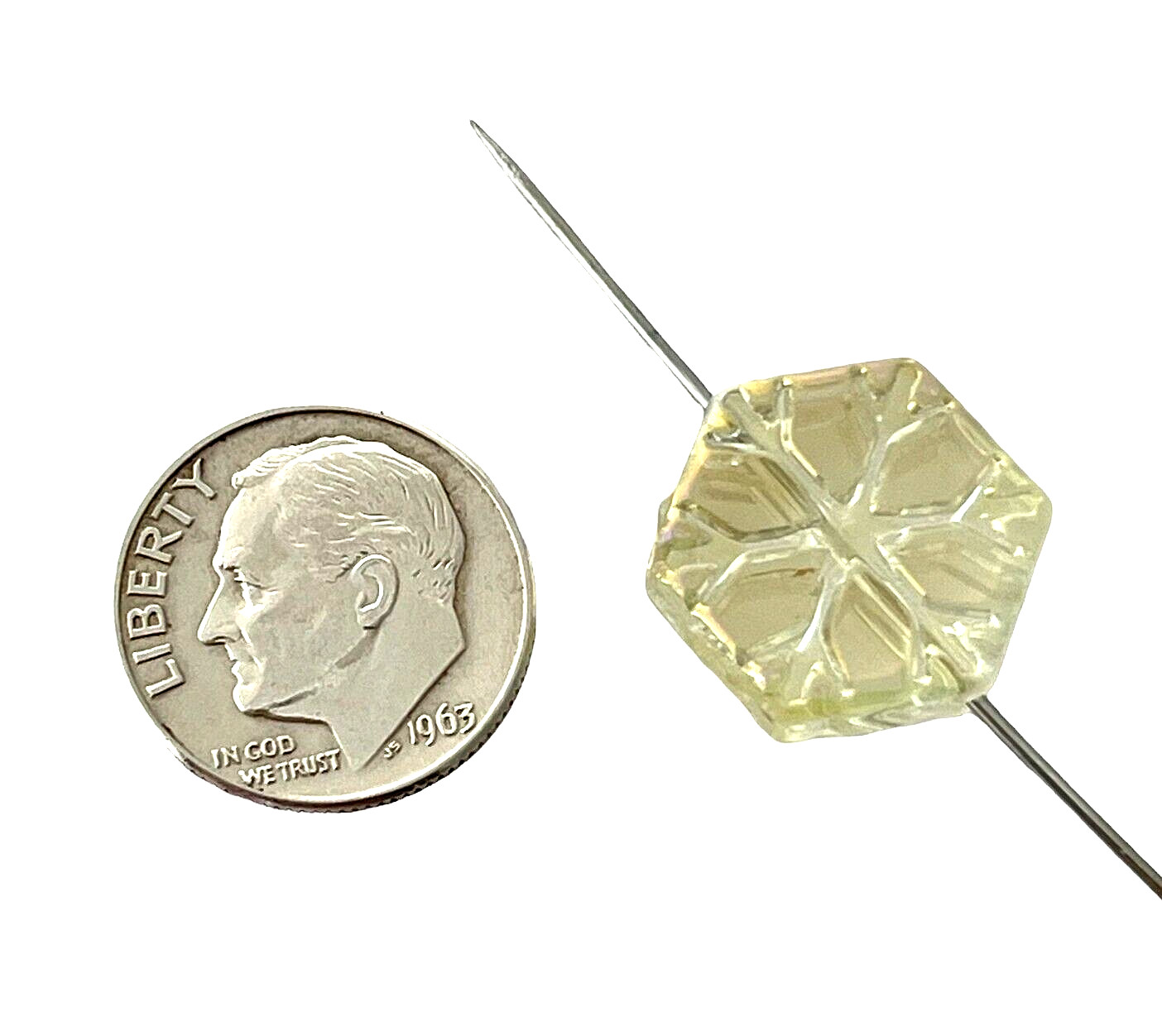 20 Pale Yellow AB Glass 16x15mm Flat Hexagon Two Sided Snowflake Beads