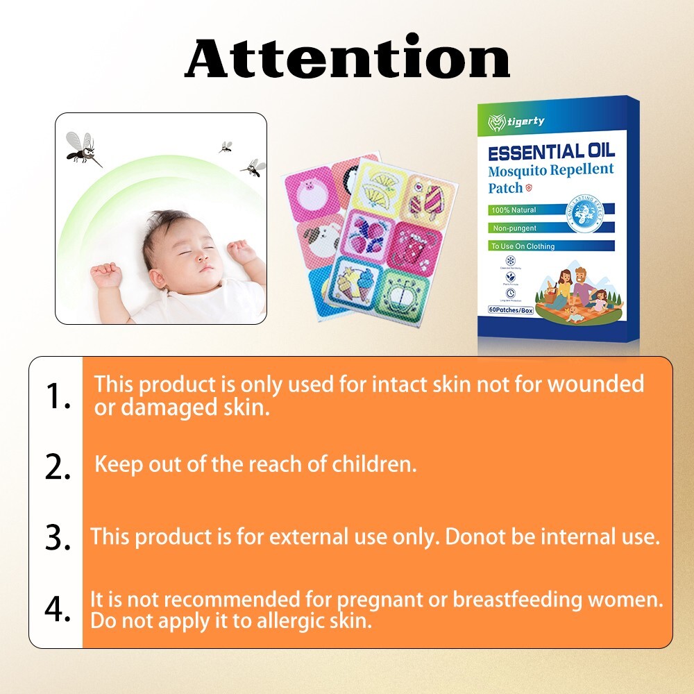 60 PACK MOSQUITO PATCHES, DEET Free Citronella Stickers for Kids & Family Travel