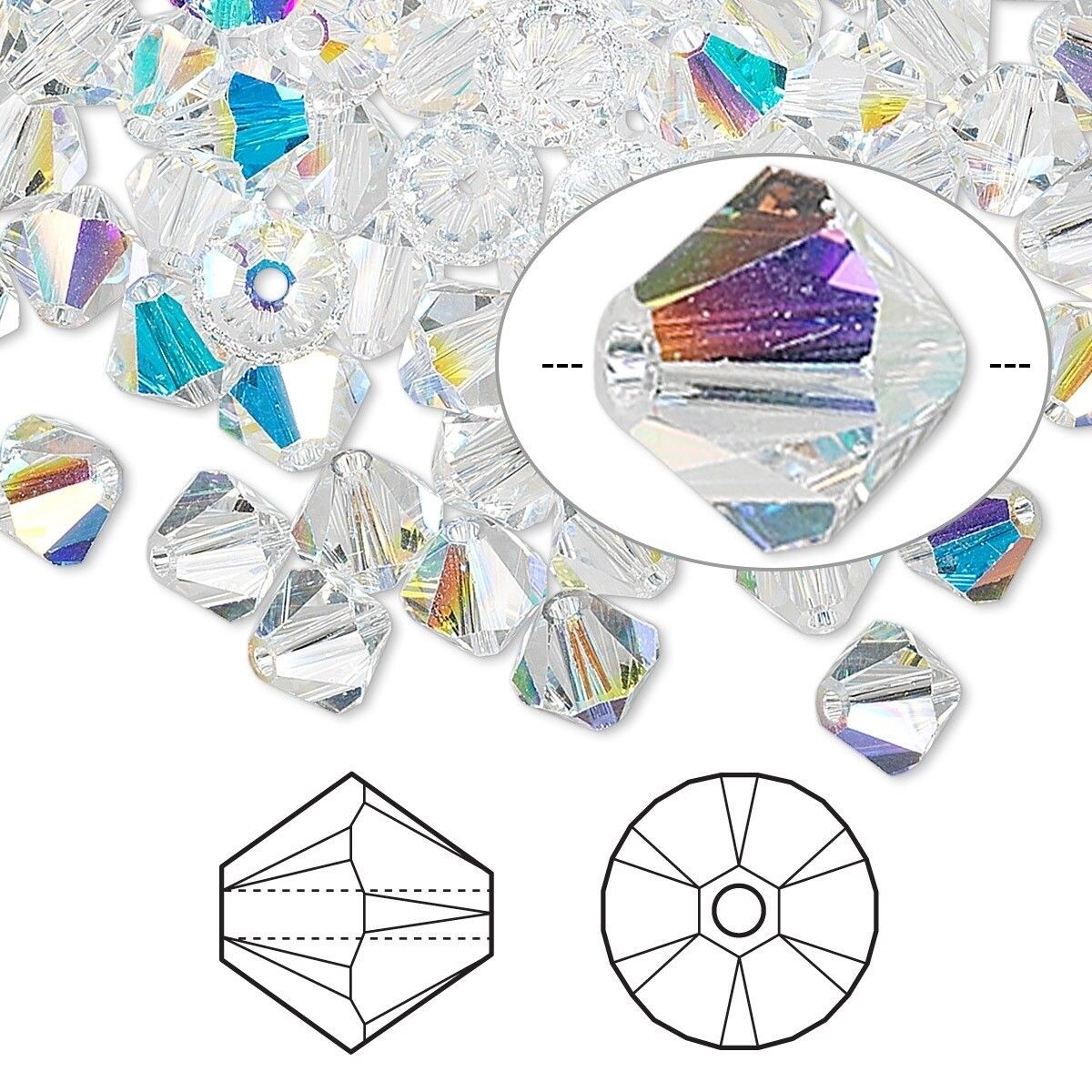 Bead, 24 Swarovski Aurora Borealis Crystal 6mm Xilion Bicone Beads (5328)