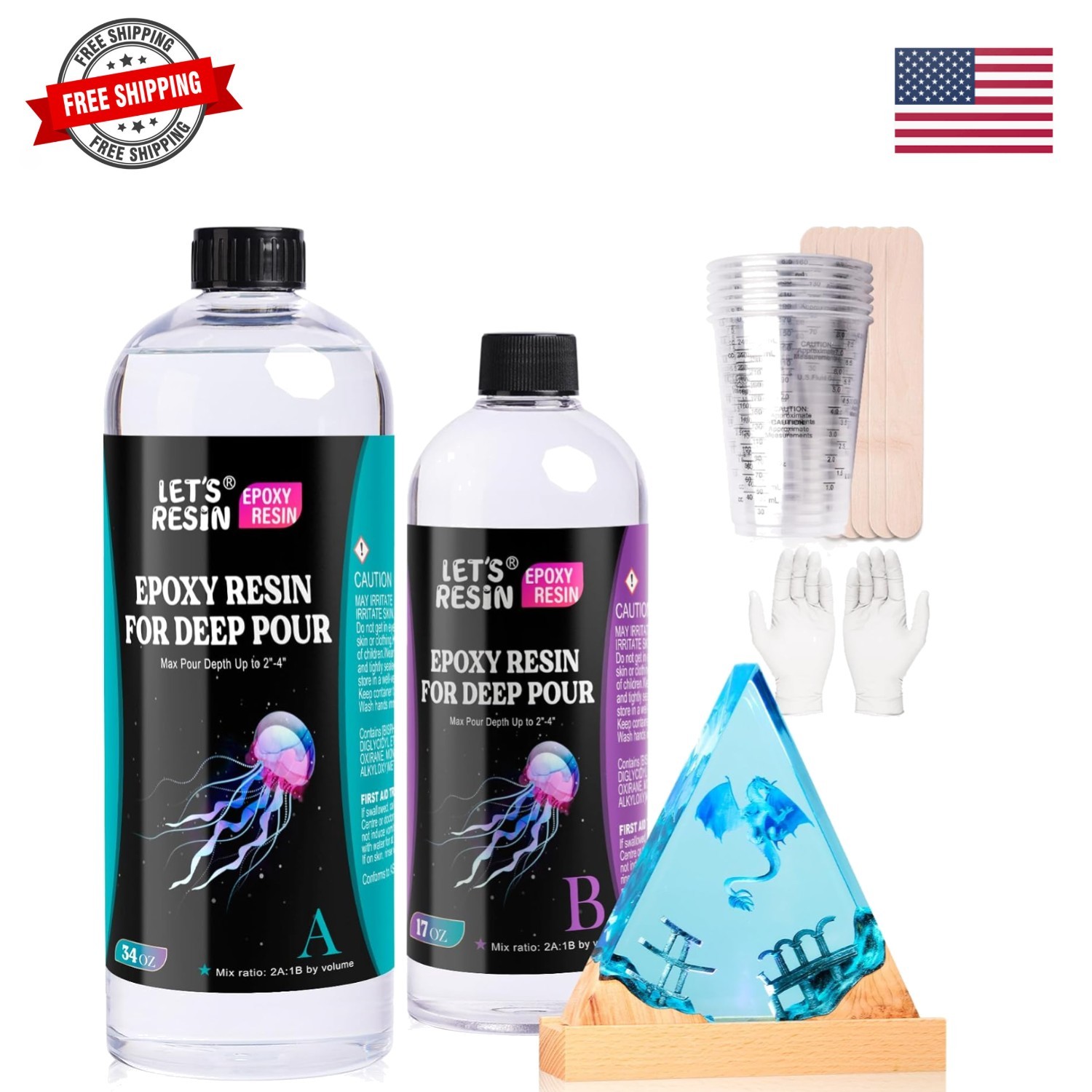 EPOXY RESIN Deep Pour Epoxy Resin, 51OZ 2-4 inch Clear Epoxy Resin Kit,Bubble…