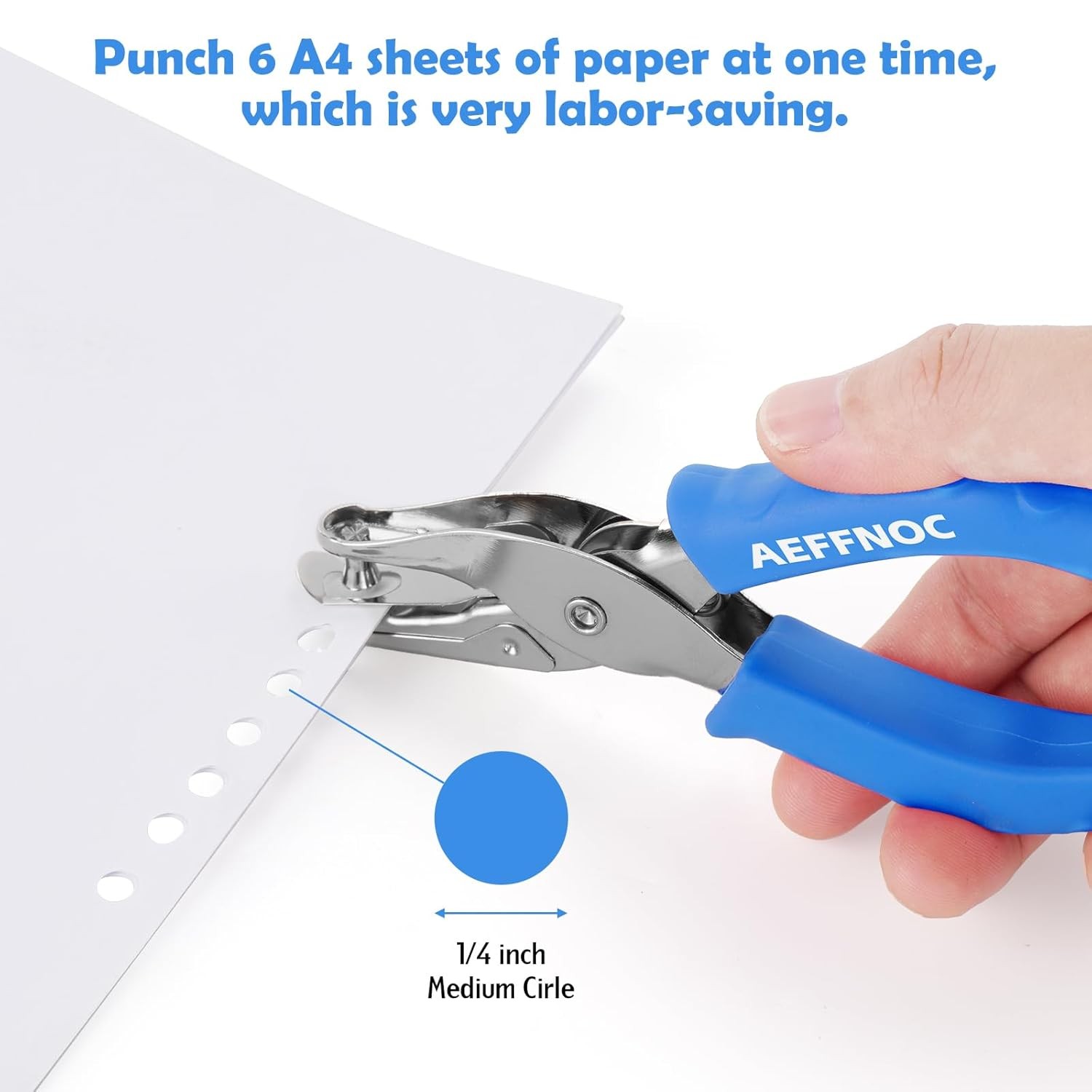 Single Hole Punch Blue One Hole Puncher with Soft Grip Handle 1/4 Inch Paper