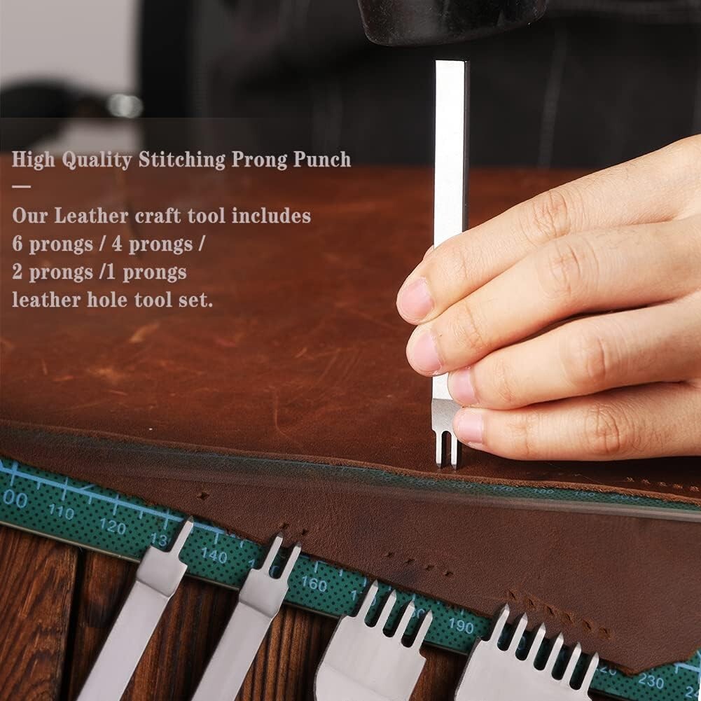 Complete Leather Craft Tool Kit Sewing Punch Carving Stitching Hand Working Tool