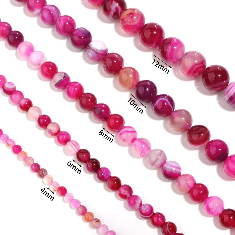 Magenta Stripe Agate Round Beads 8mm 15″ Strand Natural Gemstone Jewelry Making