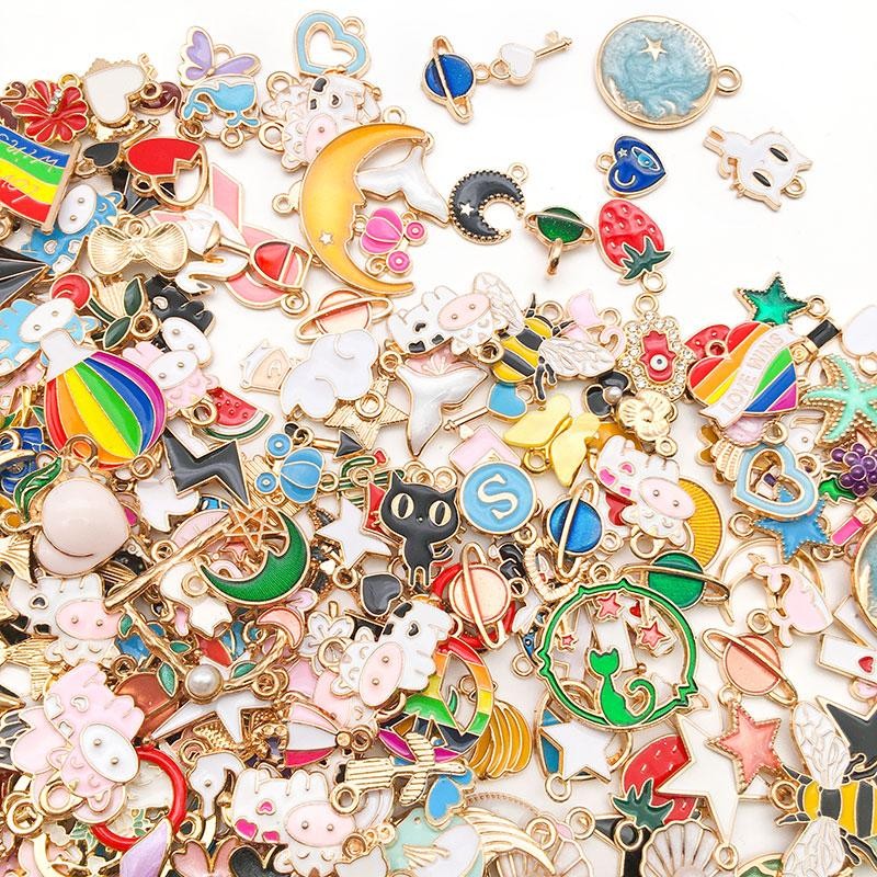 Mixed Styles Gold Enamel Charms Pendants Diy Jewelry Making Accessories 20-50pcs