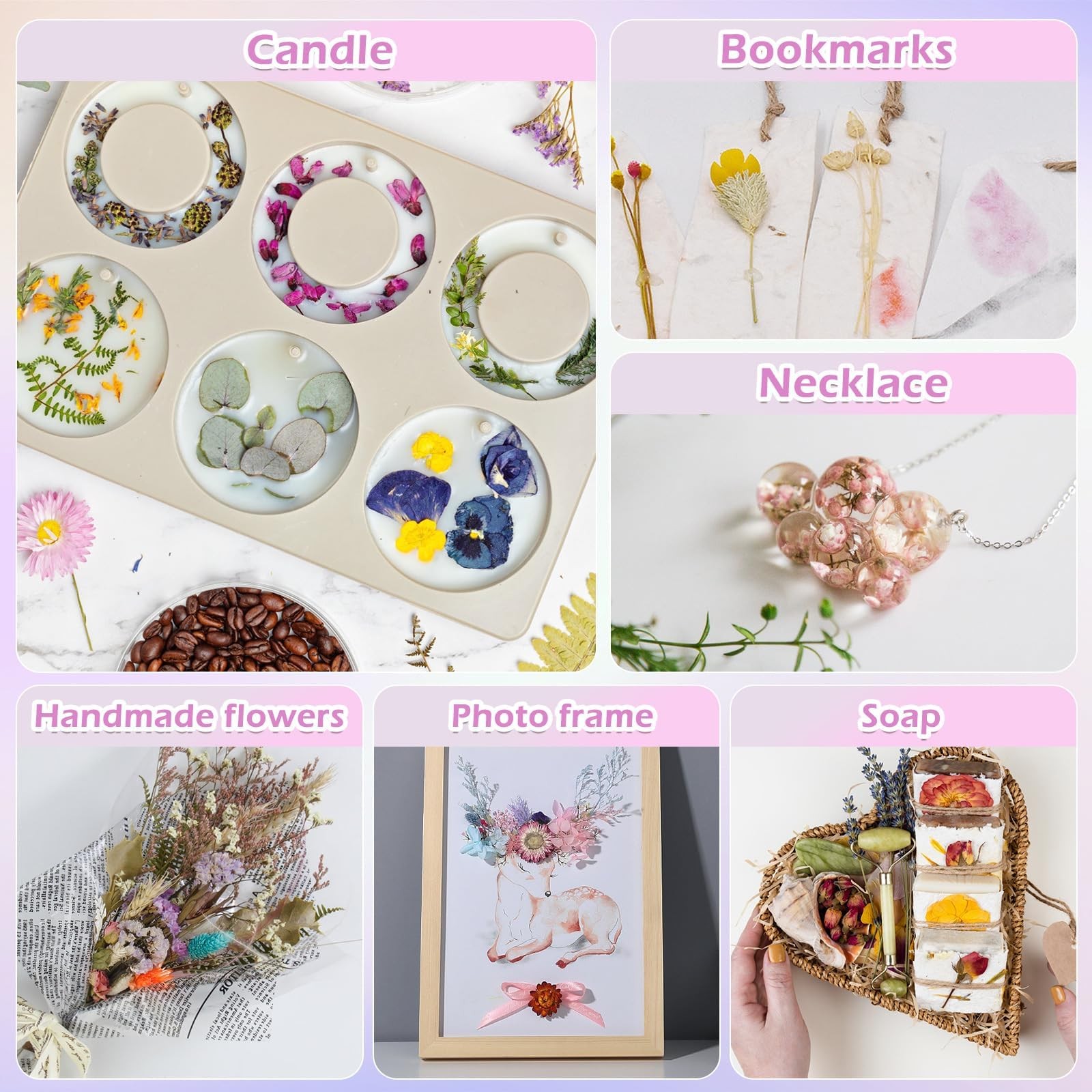 Comkrivy Real Dried Flowers 100% Natural Dried Flowers, Mixed Colors Dried Leaf