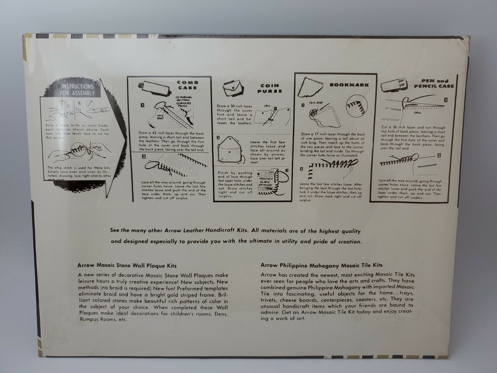 Vintage 1962 Arrow Genuine Top Grain Leather Handicraft Kit NEW OLD STOCK RARE