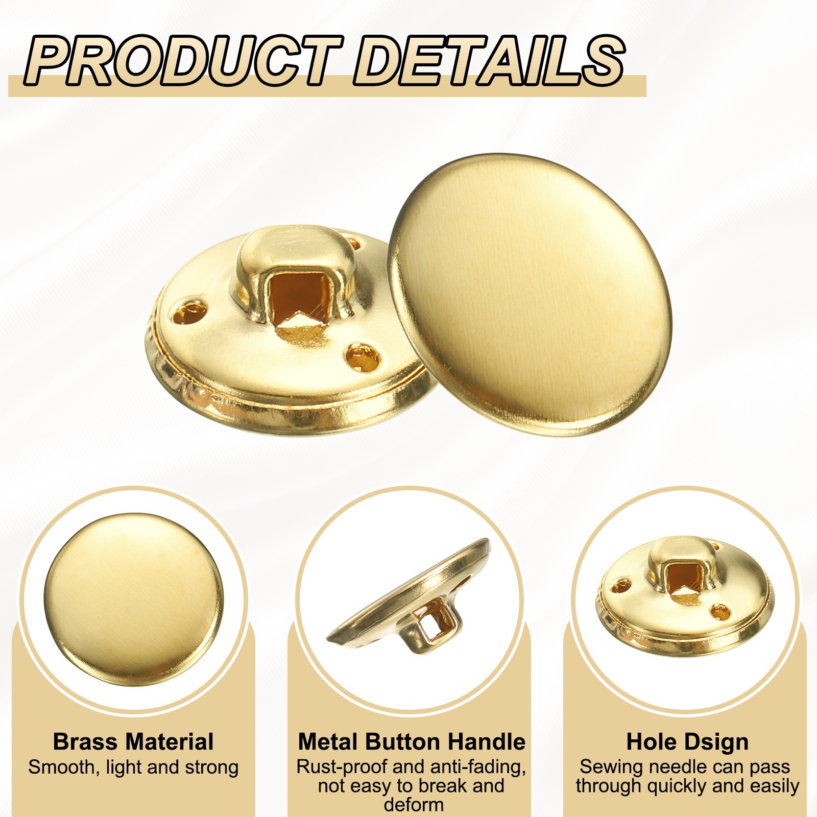 14pcs Metal Round Buttons 15/20mm Brass Sewing Craft Buttons Gold
