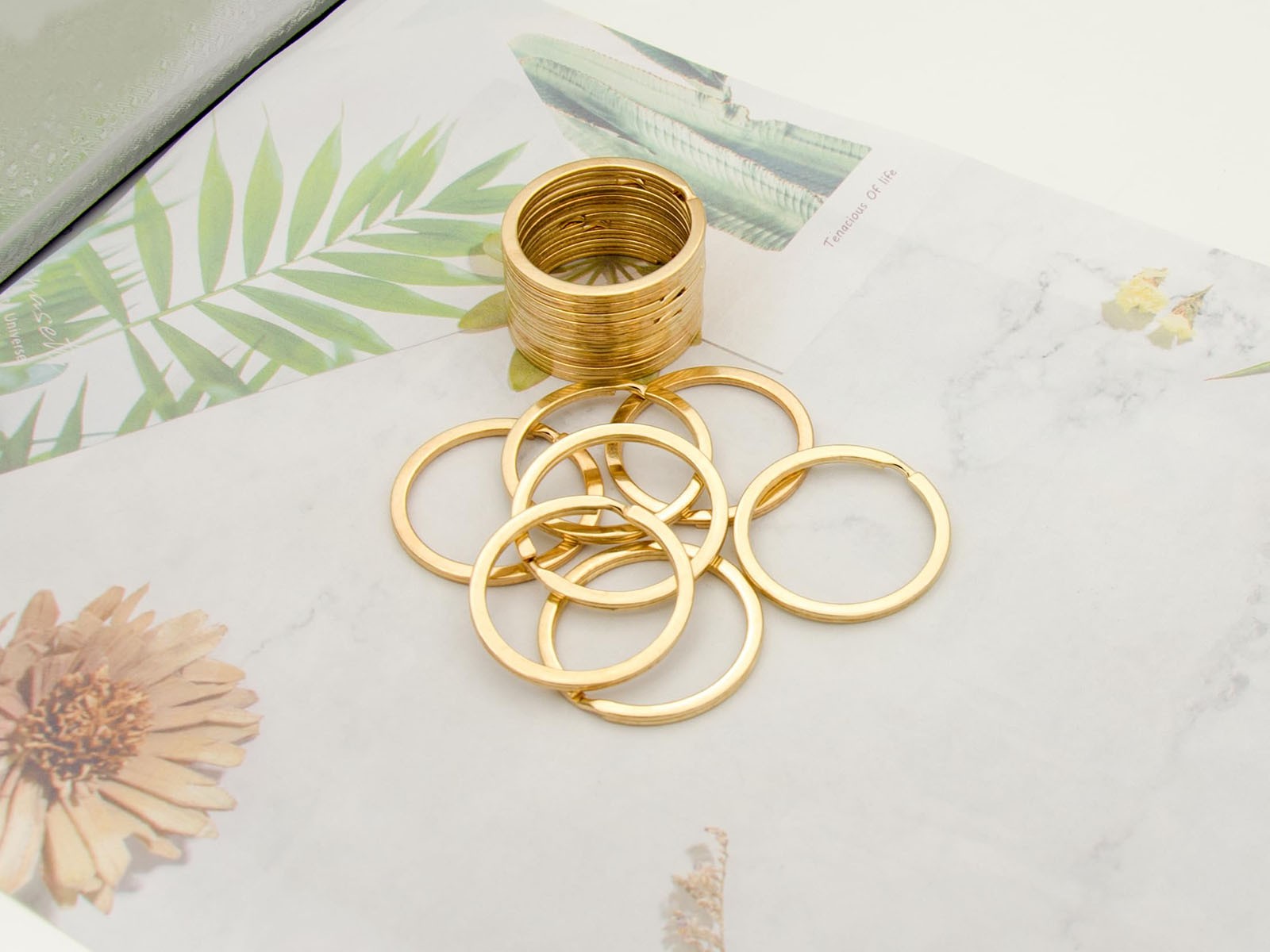 Solid Brass Flat Keyring 15/20/25/30/32/35mm Split Key Rings Hoop Loop Keychain