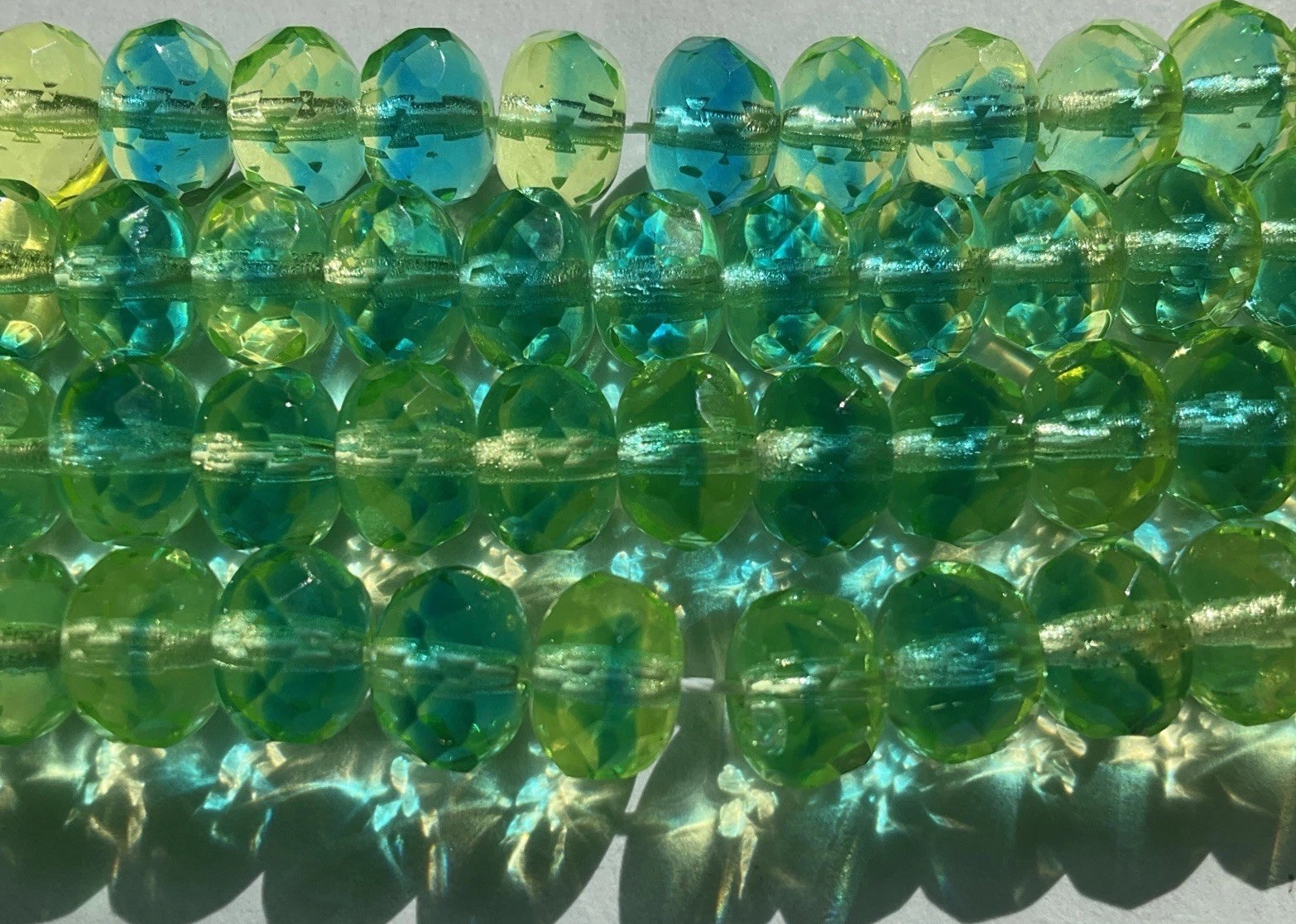 8x6mm Uranium Blue Green Rondelle Beads Czech Glass Jewelry Making 25pcs.