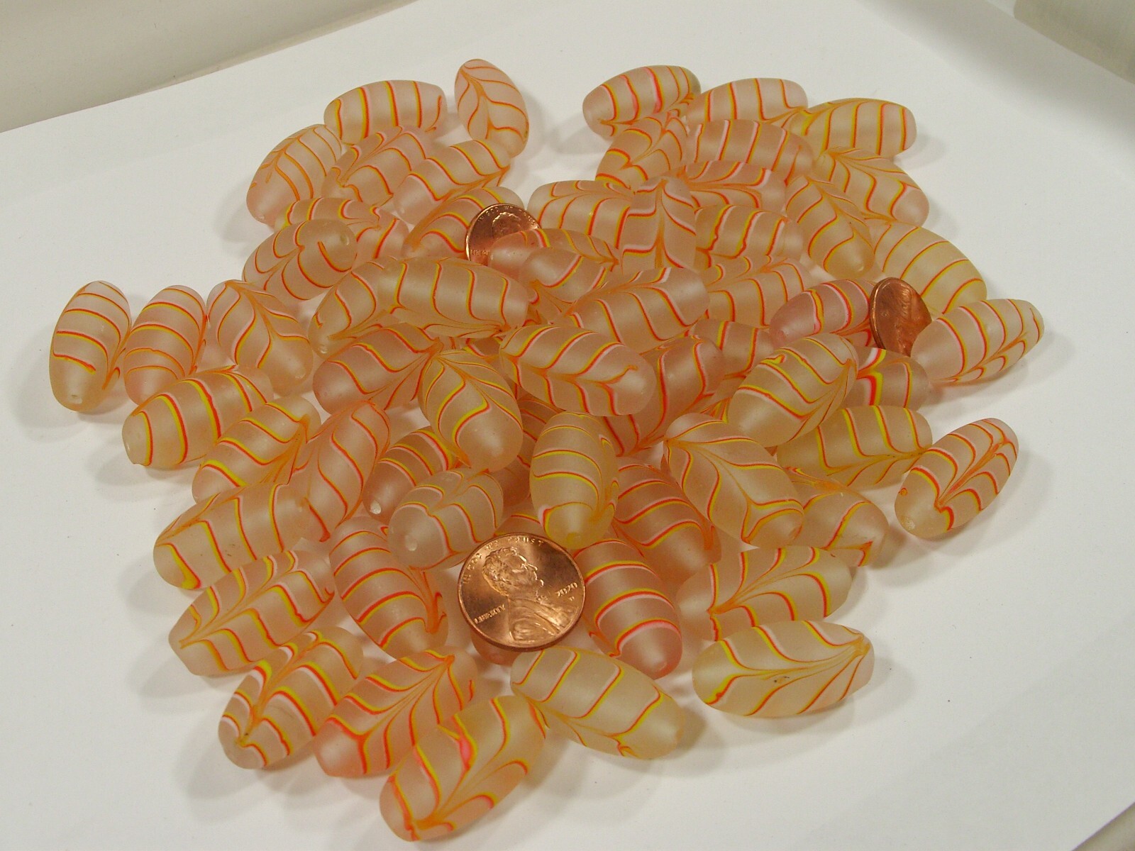 2 Pounds Light Peach Feather (14mm x 27mm) India Handmade Glass Beads (GP-20) ⭐