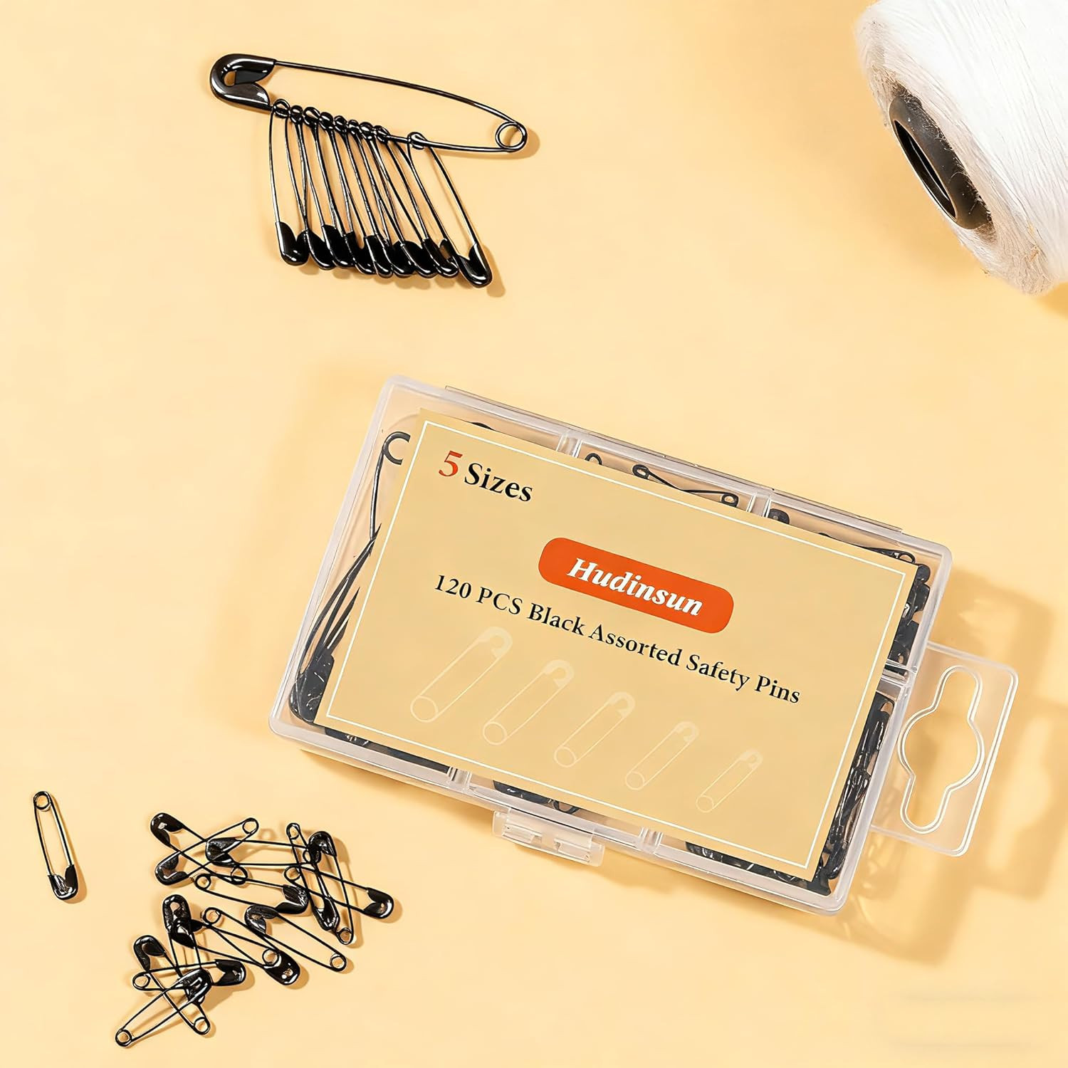 **120pc Black Safety Pins Assorted 5 Sizes Bulk for Sewing Clothes**