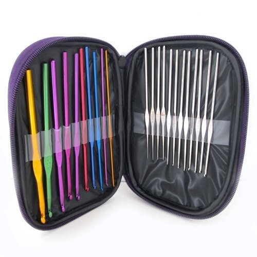 22pcs Colorful Aluminum Crochet Hook Needles Knit Weave Craft Tool 0.6mm-6.5mm