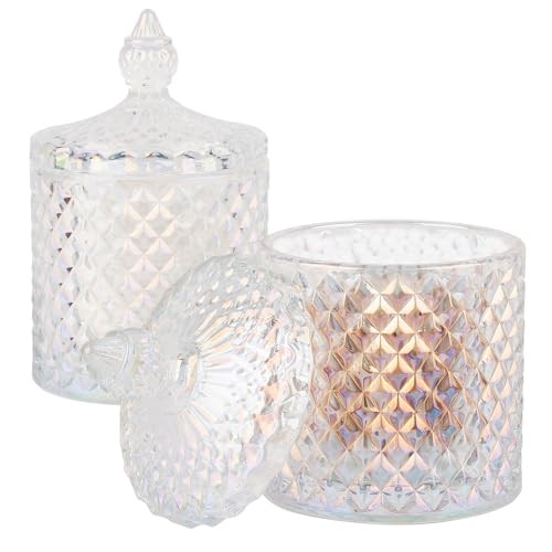 2 Pack Qtip Holder Apothecary Jars with Lid, Thick 10 oz (2 pack) Iridescent