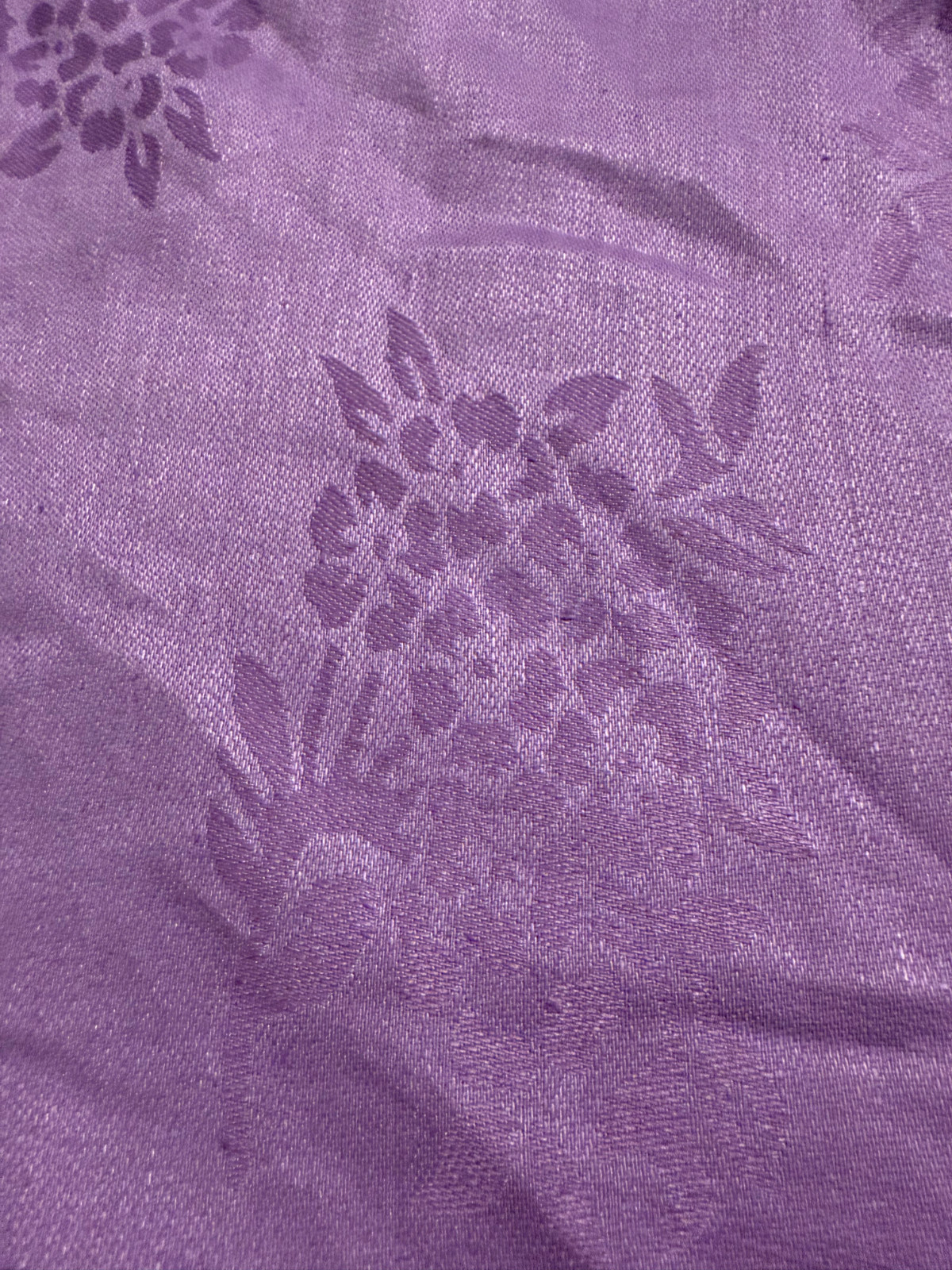 100% Flax Linen Fabric Jacquard Floral Pattern Purple / Lilac Medium Weight