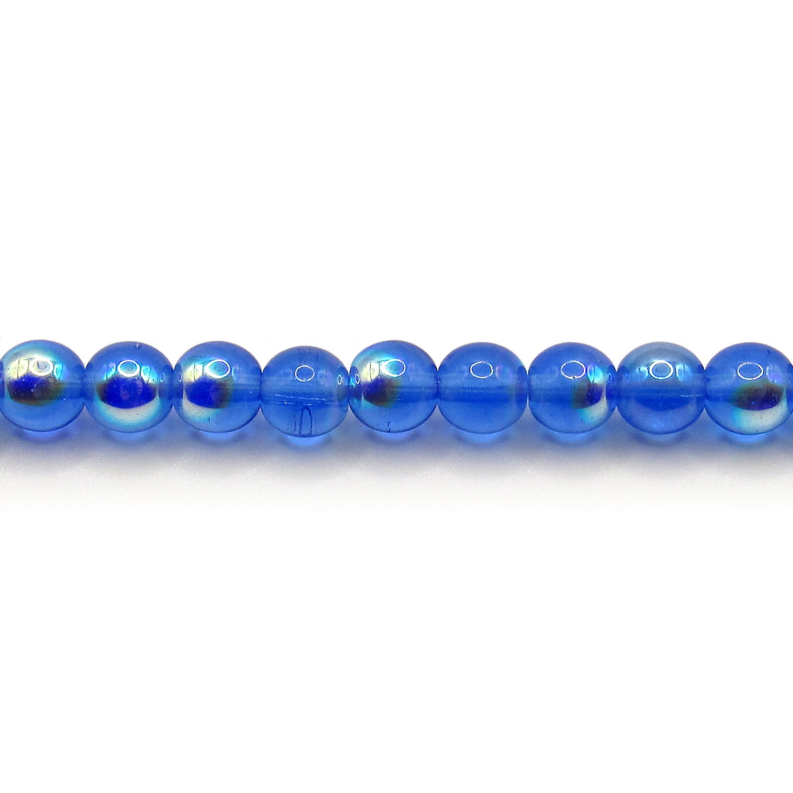 Sapphire Blue AB – 50 6mm Round Czech Glass Pressed Druk Beads