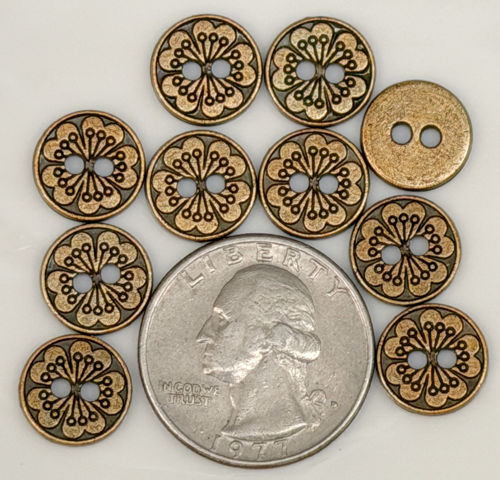 10pc Antiqued Bronze Floral Metal Flat Back Sewing Craft Buttons 11mm 7/16″