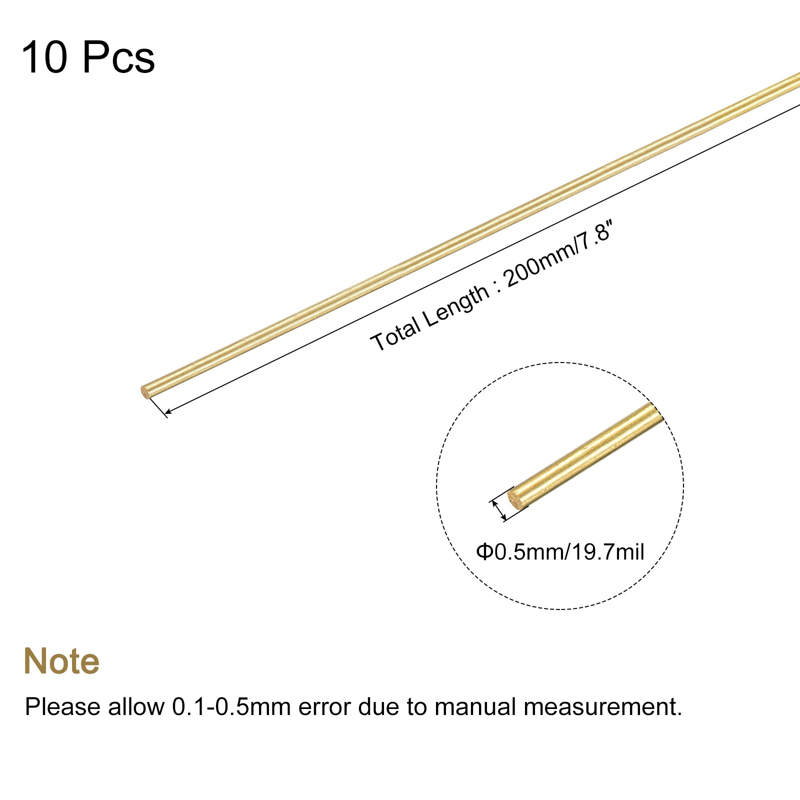 10Pcs Brass Round Wire 0.5mm x 200mm Assorted Half Hard Wire for Jewelry Making