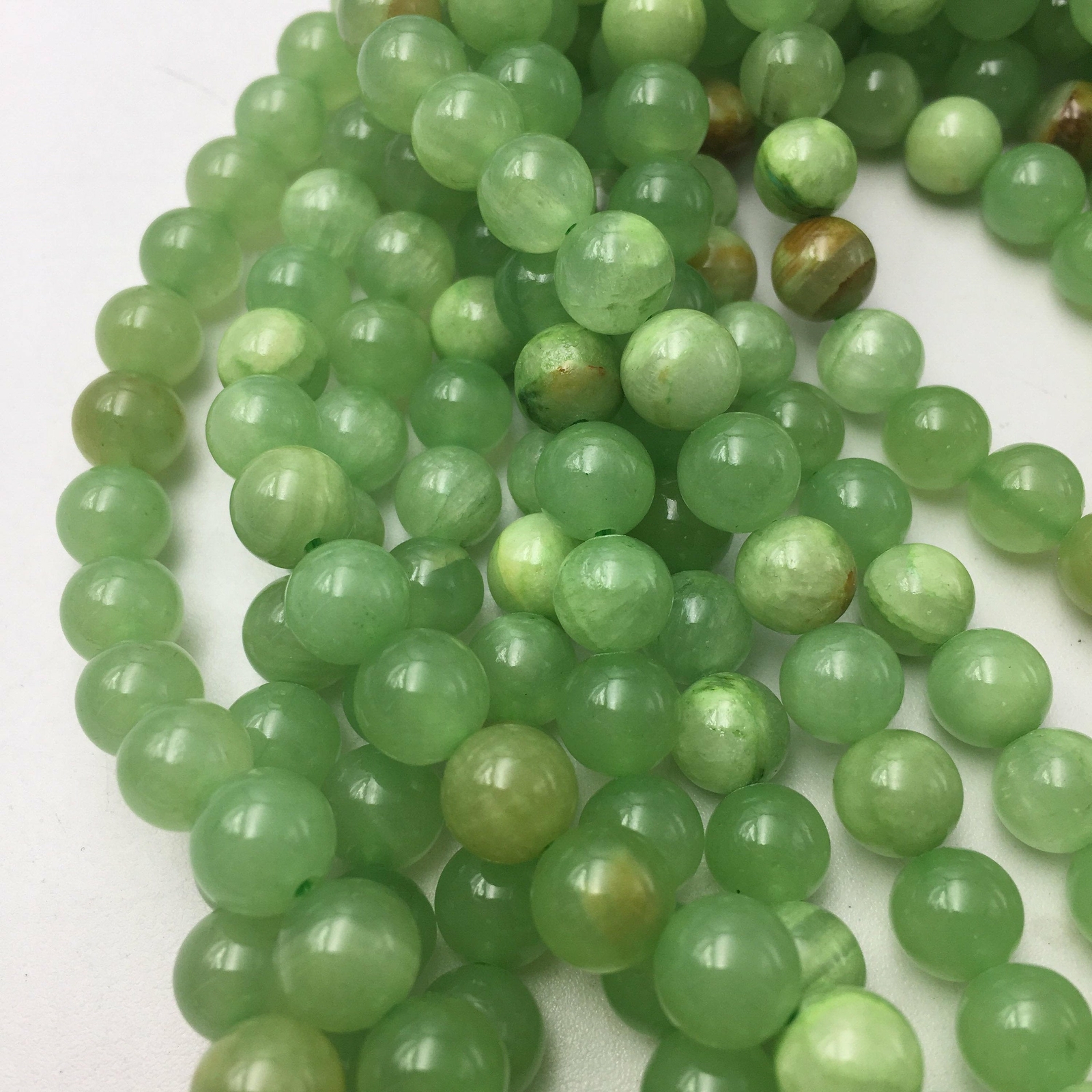 Green Flower Jade Smooth Round Beads 4mm 6mm 8mm 10mm 12mm 15.5″ Strand