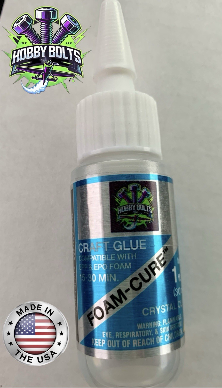 BSI Foam-Cure 1oz Bottle Craft Glue, Bob Smith Industries Foam Safe, Hobby Bolts