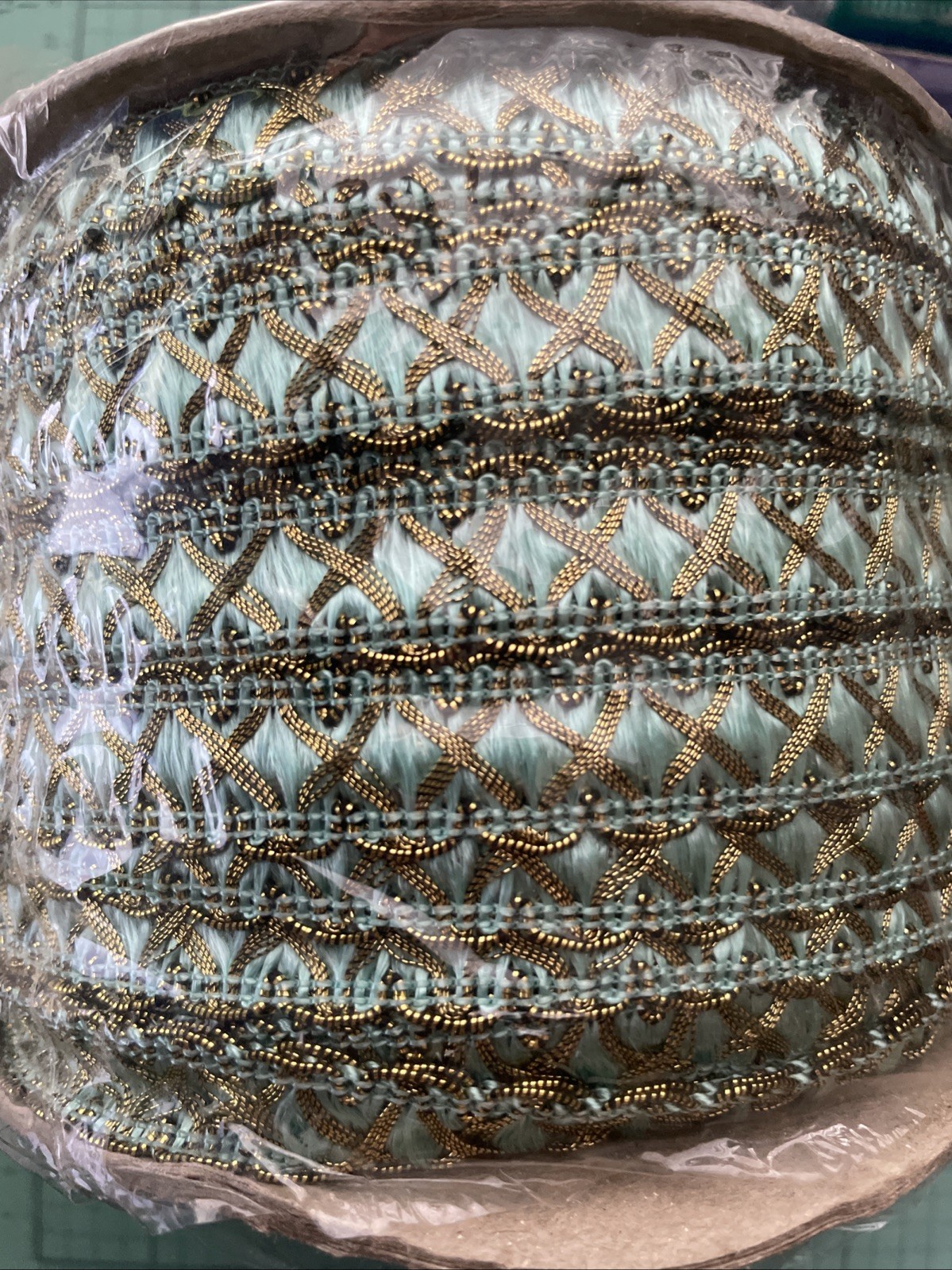 5/8″ Aqua and Metallic Gold Crossover Braid