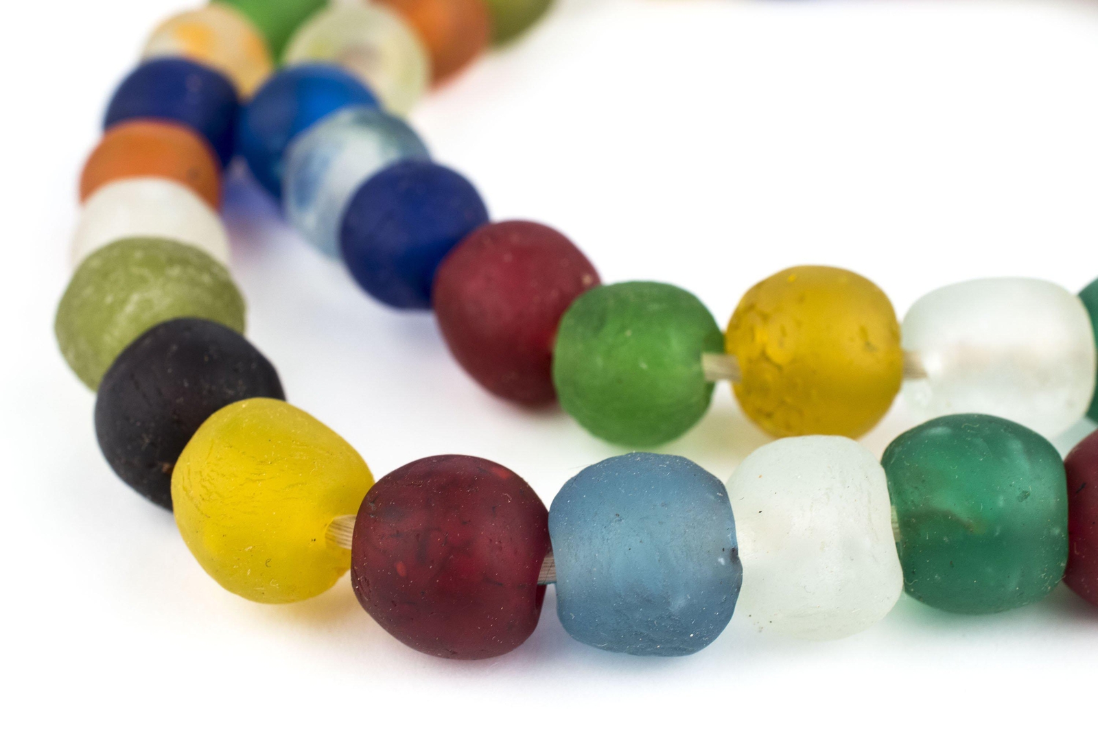 Multicolor Recycled Glass Beads 14mm Ghana African Sea Glass Round Large Hole