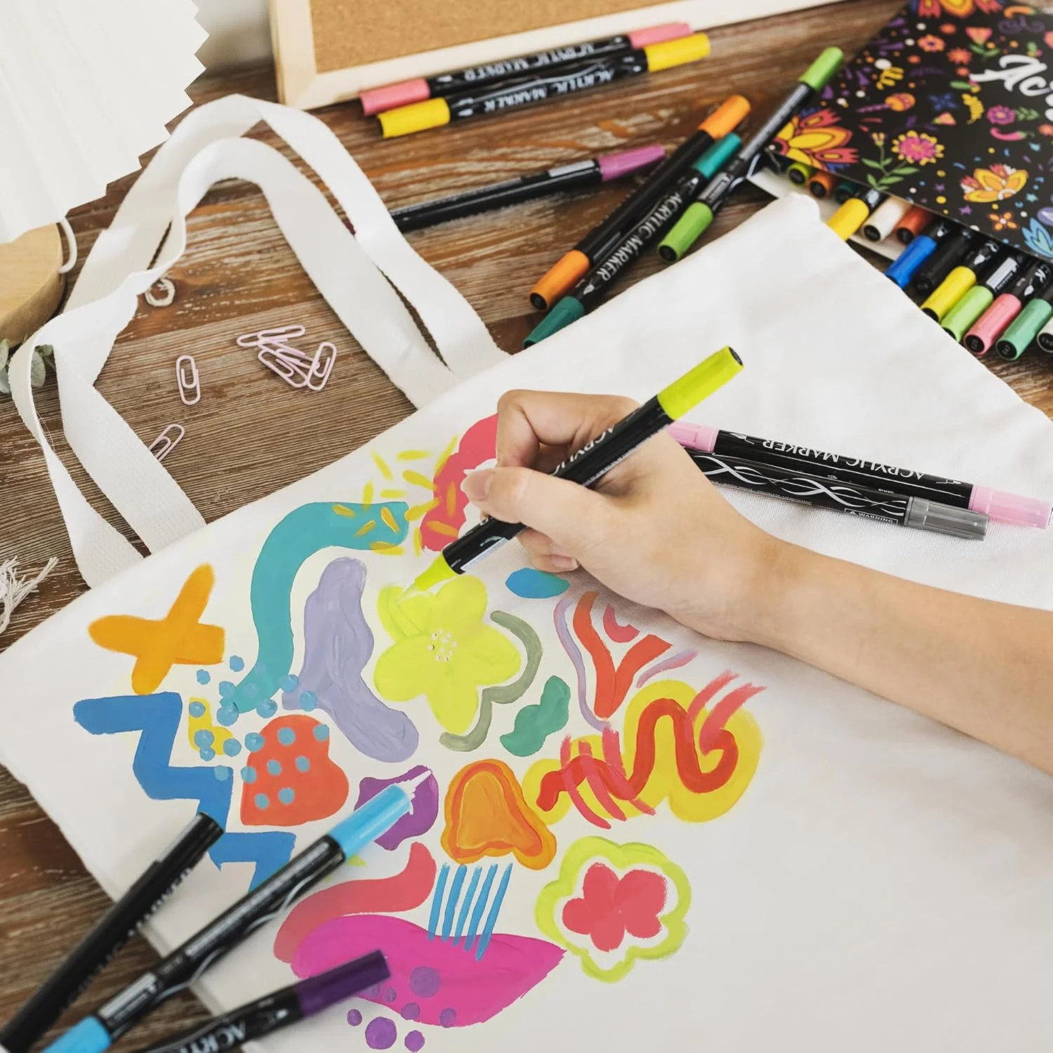 24 Acrylic Paint Markers – Paint Pens for Drawing, Brush + Fine Tips – for Fabri