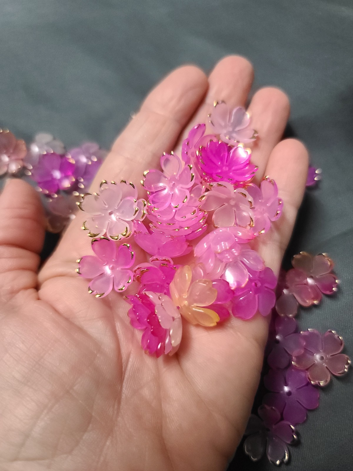 50pcs Cherry Blossom Beads Acrylic Flower Bead End Cap Torus Floral Charm Gold