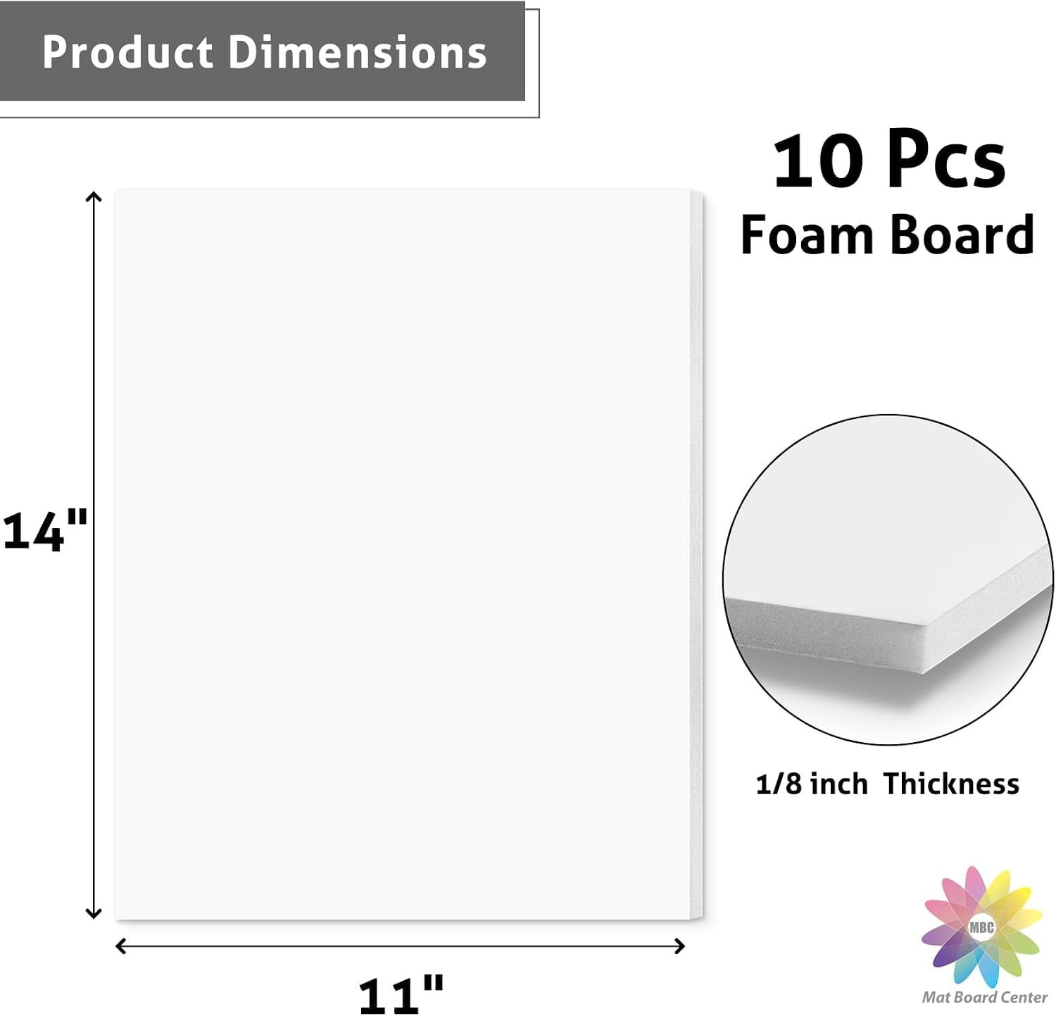 Mat Board Center, Pack of 10 11X14 Foam Board, 1/8″ Thick, Lightweight White Foa