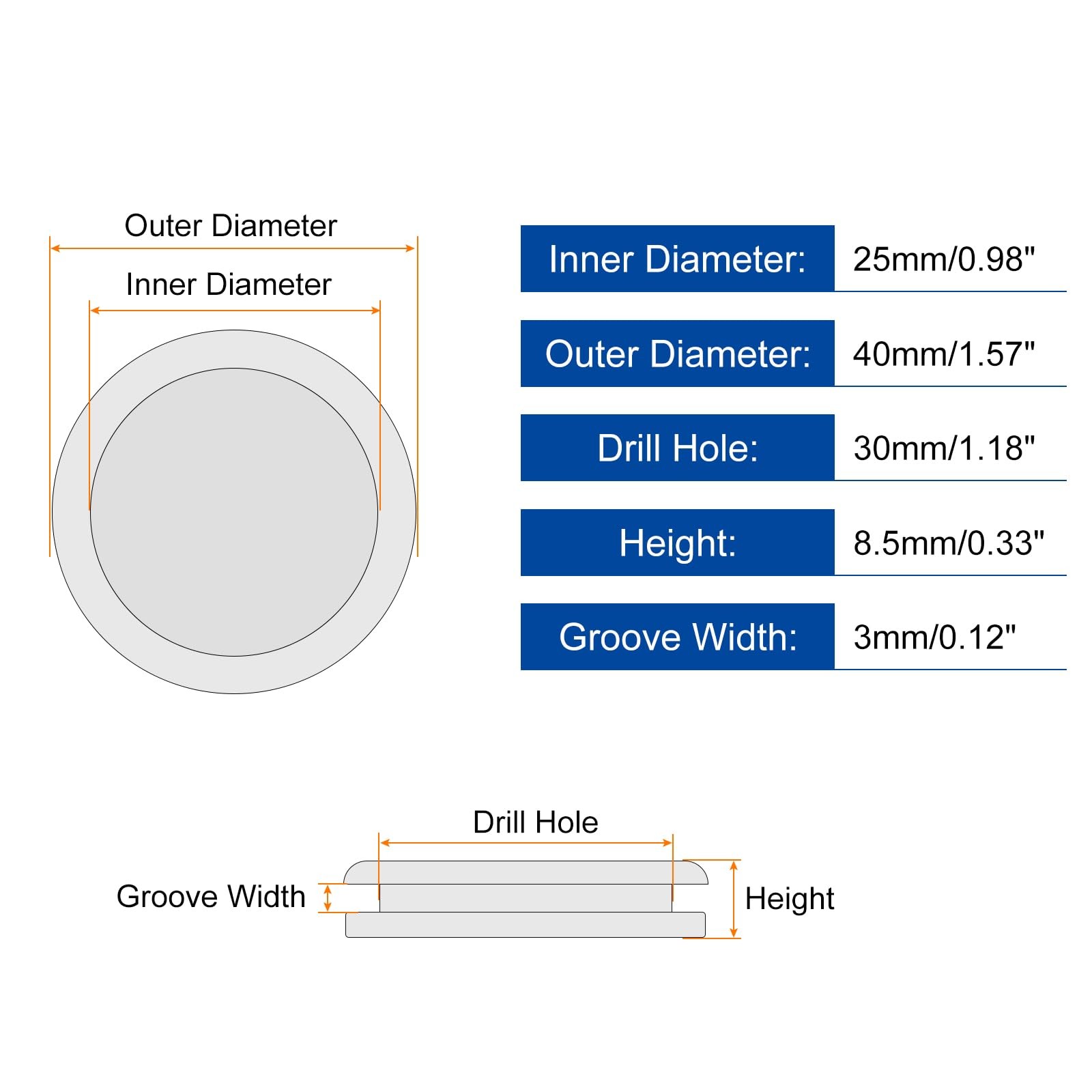 uxcell 8Pcs Rubber Grommets 1-1/8″ (30mm) Drill Hole, 1″ 1-1/8″DH,1″ID, black