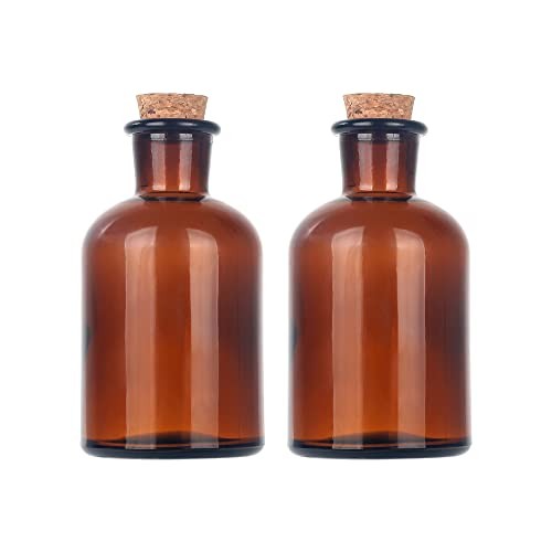 Decorative Round Glass Bottles with Cork Stoppers (2 Pcs/Amber / 4 fl oz.)