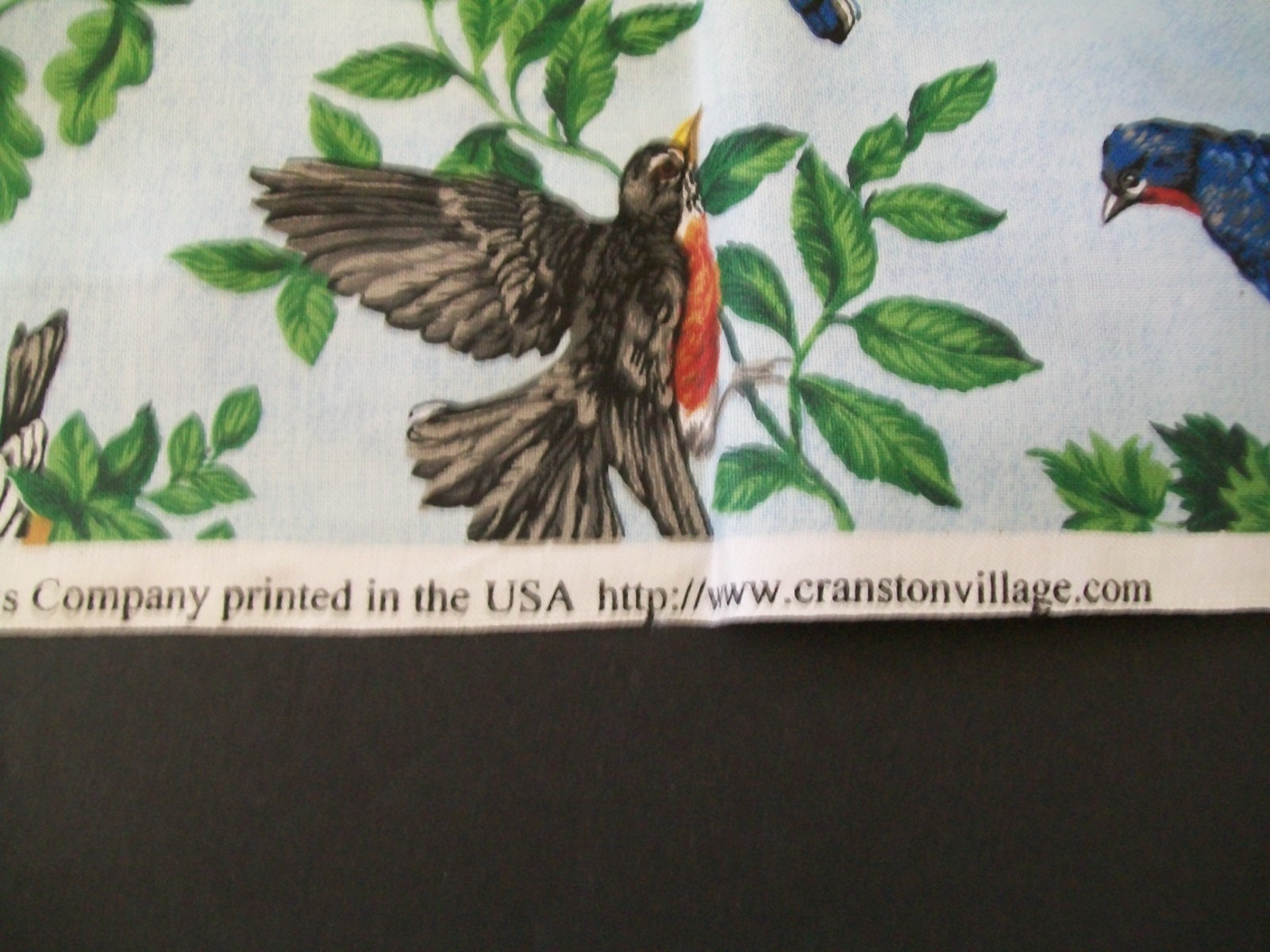 Blue Floral Bird Fabric Remnant Cotton Blend Sewing DIY Crafts 2.50yd New