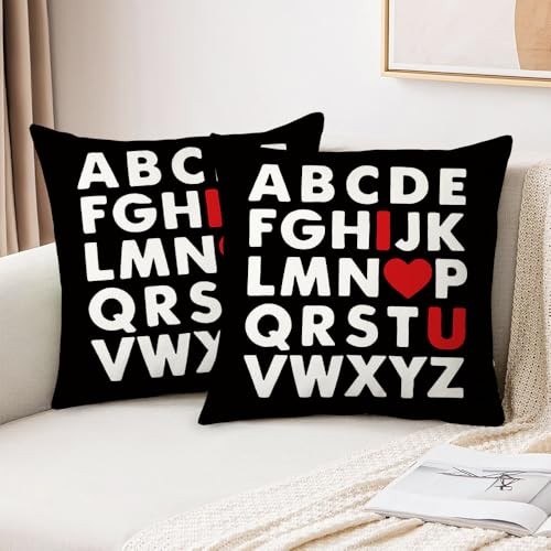 Valentine Pillow Covers 18 x 18 Inch ABC I 18″ x 18″ (Pack of 2) Black White