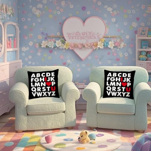 Valentine Pillow Covers 18 x 18 Inch ABC I 18″ x 18″ (Pack of 2) Black White
