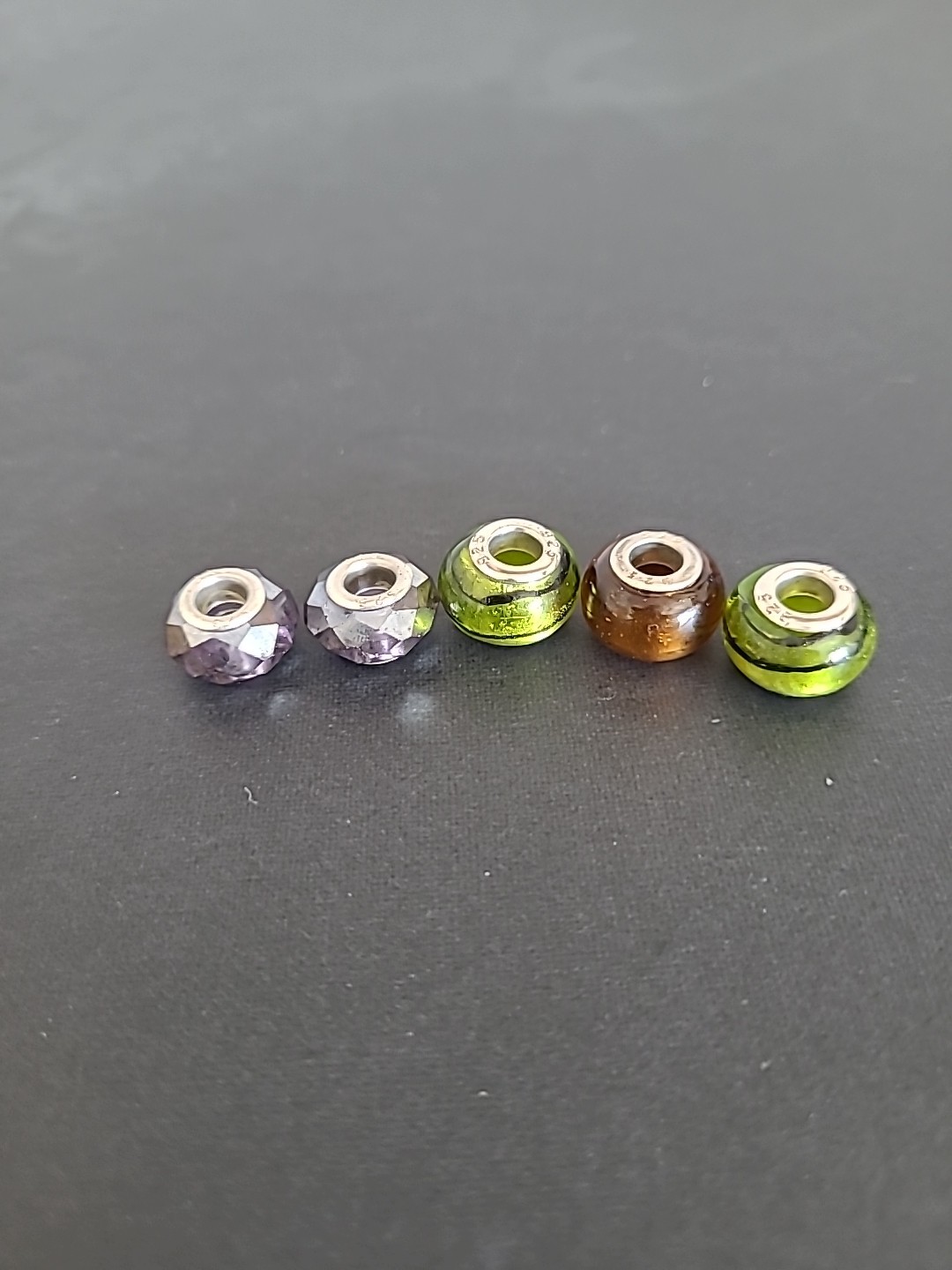 5 Silver 925 Green/Multi Color Charm Beads