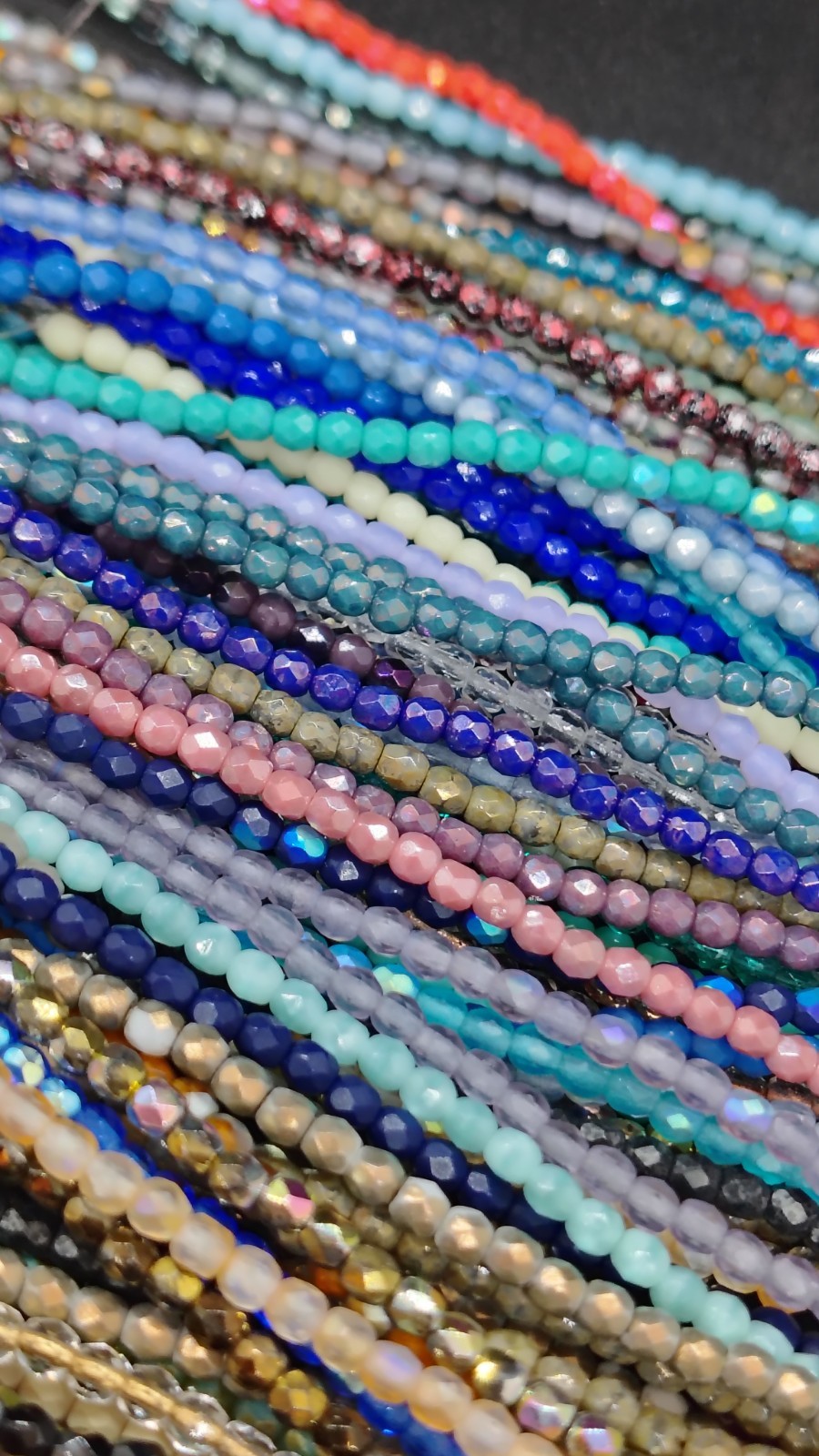 Czech Glass Facet (2mm & 4mm) Fire Polished Bead Strands Lot (23) ALMOST 2 LBS