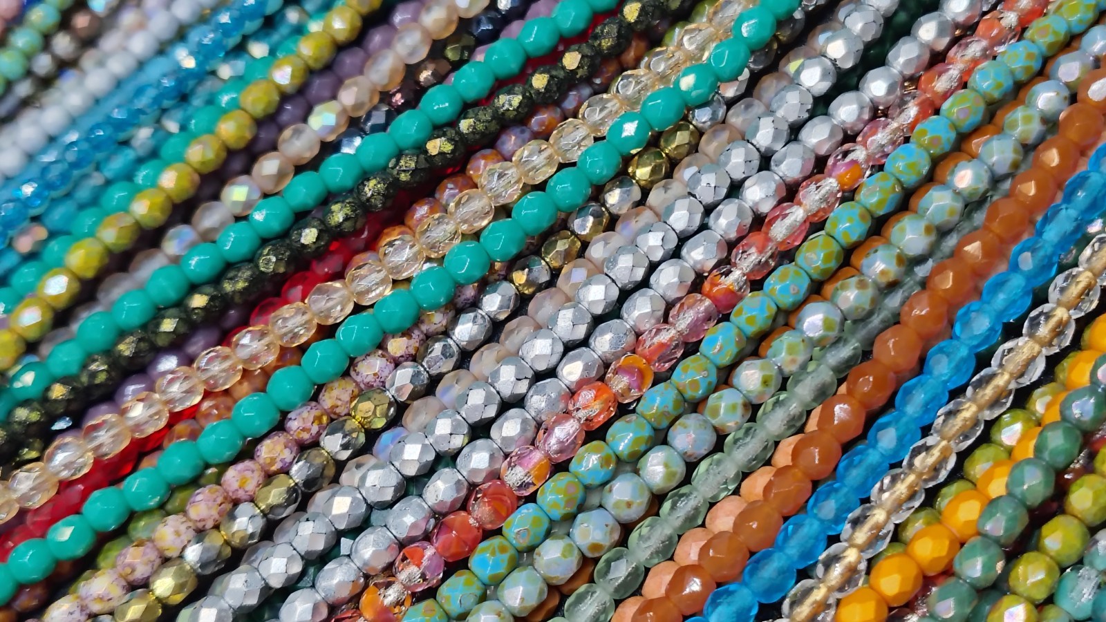 Czech Glass Facet (2mm & 4mm) Fire Polished Bead Strands Lot (23) ALMOST 2 LBS