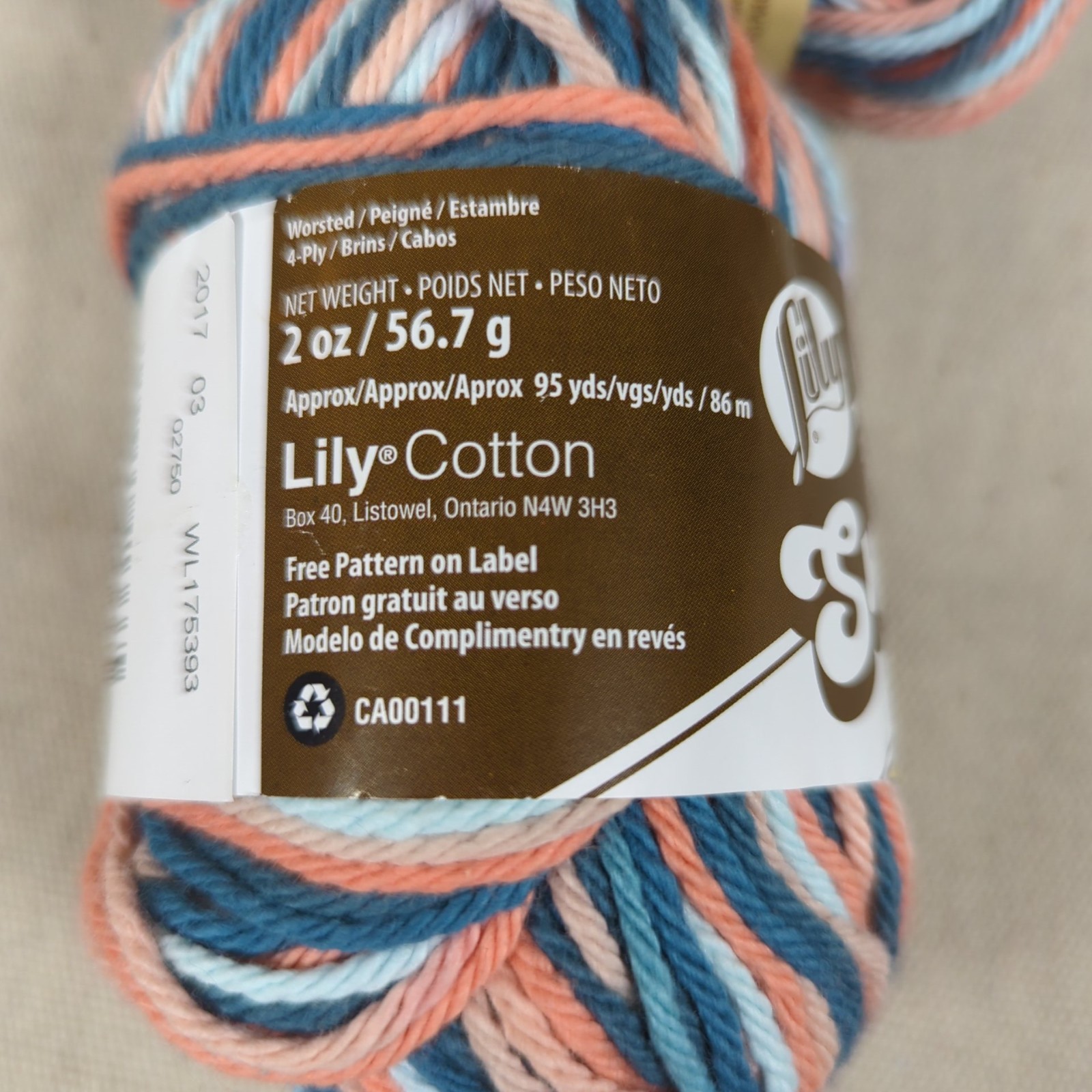 Lily Sugar ‘n Cream Cotton Yarn Coral Seas Ombre Lot 2 skein 4-ply 2.0oz / 95yds