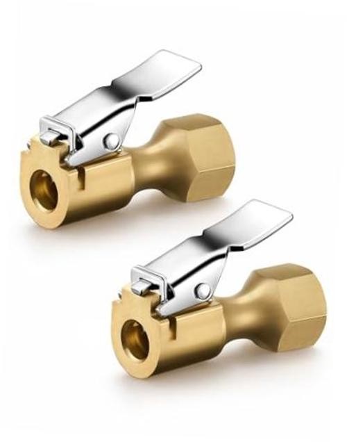 Air Chuck, Heavy Duty Flow Lock On Tire Chuck with Clip for 2 Pack Closed