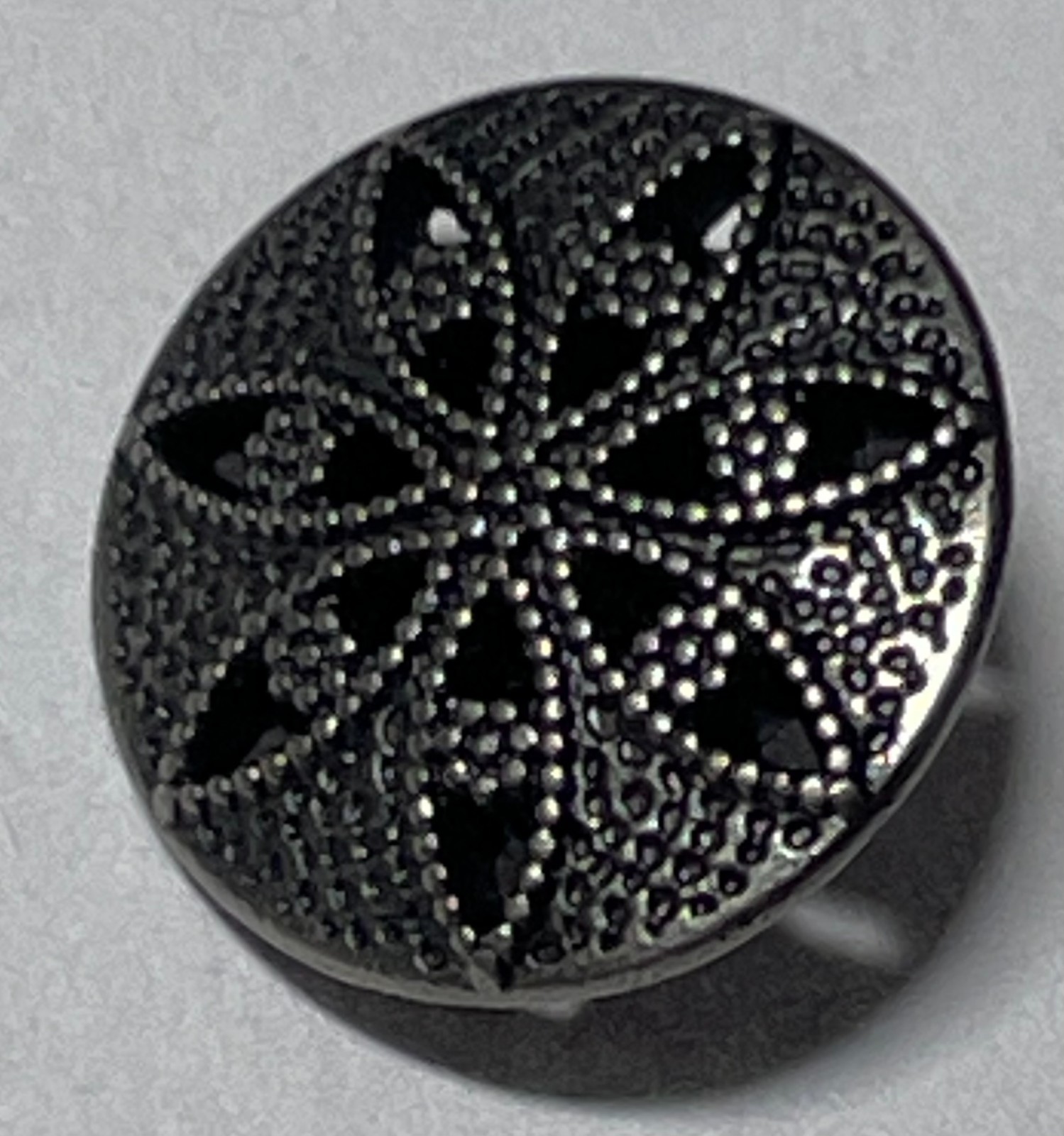 Star Anise Pierced Carved Gunmetal Color Shank Replacement Button Size 1/2″ M13