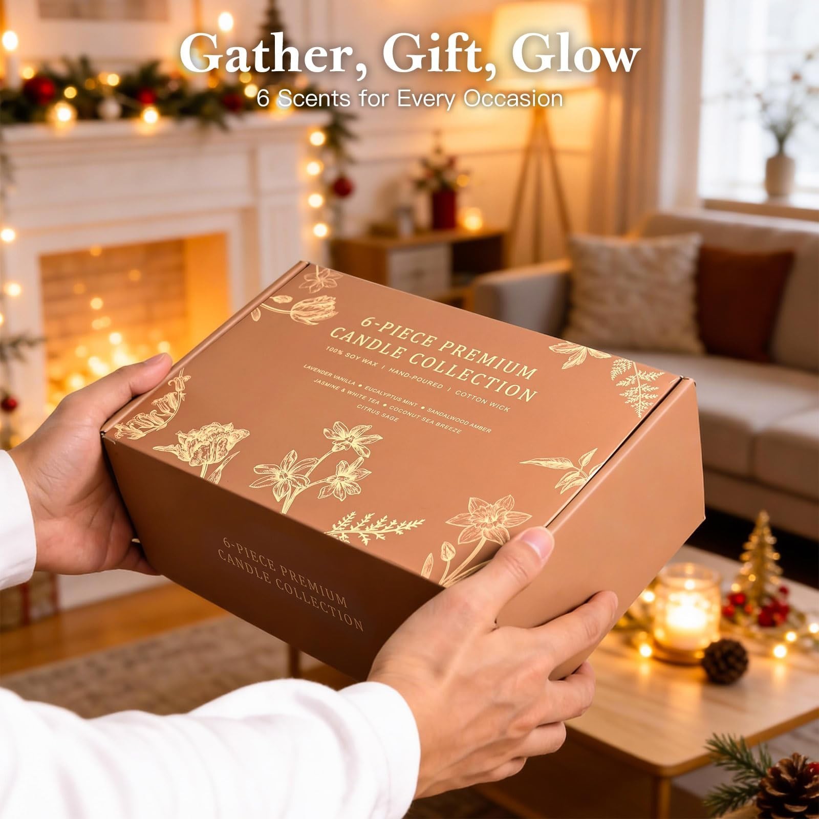 6-Pack Scented Soy Candle Set – Lavender Vanilla, Eucalyptus, Sandalwood,