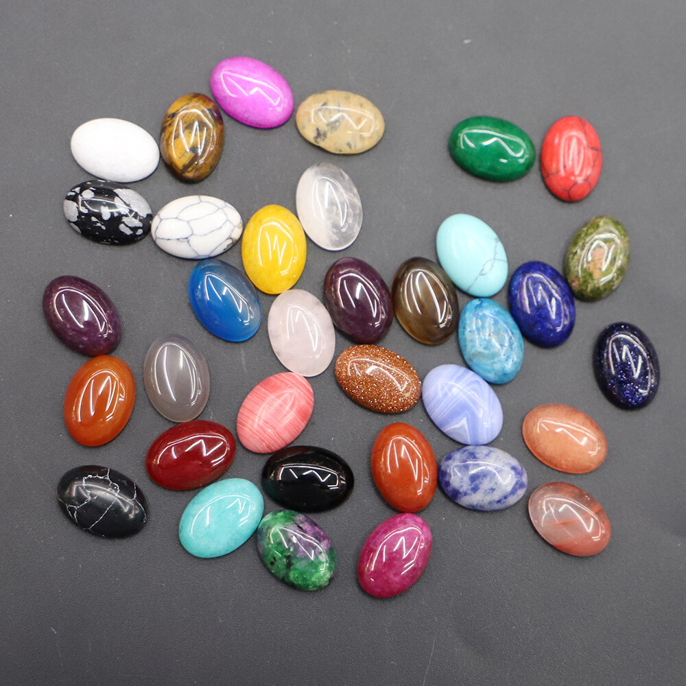 1000pcs Mixed Natural Stone 10x14mm Oval Cab Cabochon Jewelry Making No Holes