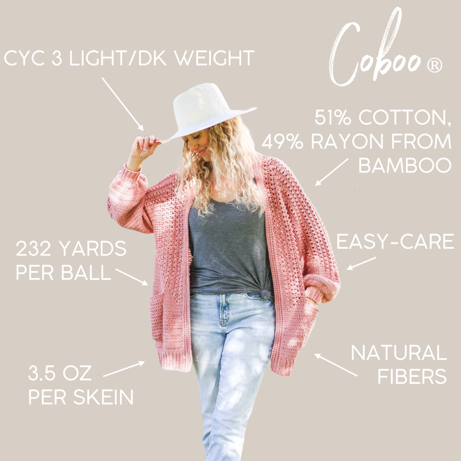 (3 Pack) Lion Brand Yarn 835-122M Coboo Yarn, Beige