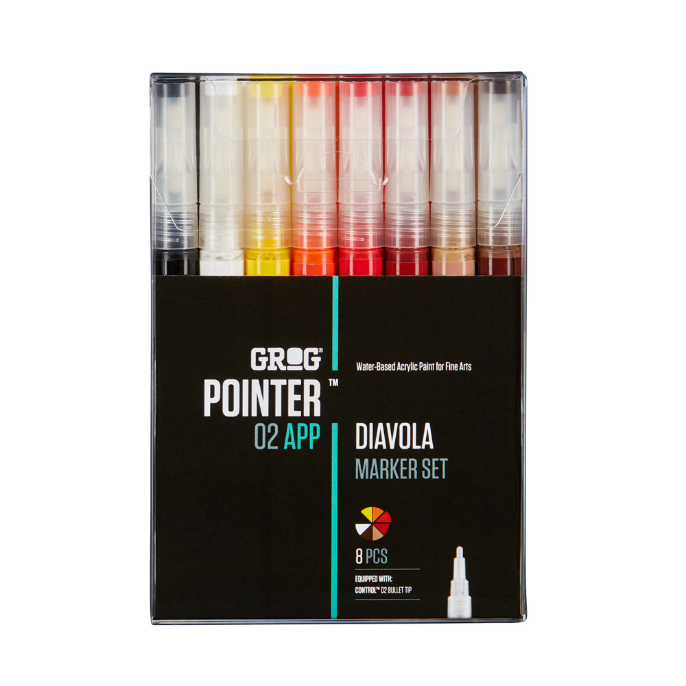 Grog Aqua Paint Marker Red Orange 8 Pack – Mixed Colour/Size Pointer Set Bundle