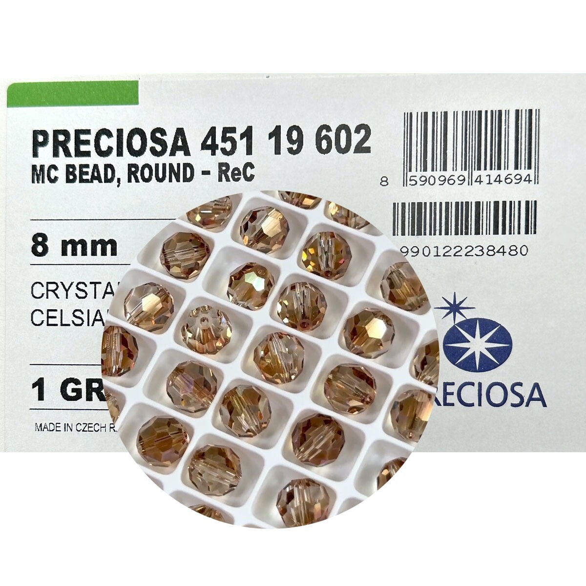 Preciosa Czech Round MC Faceted Crystals Crystal Celsian Half coated Beads 8mm