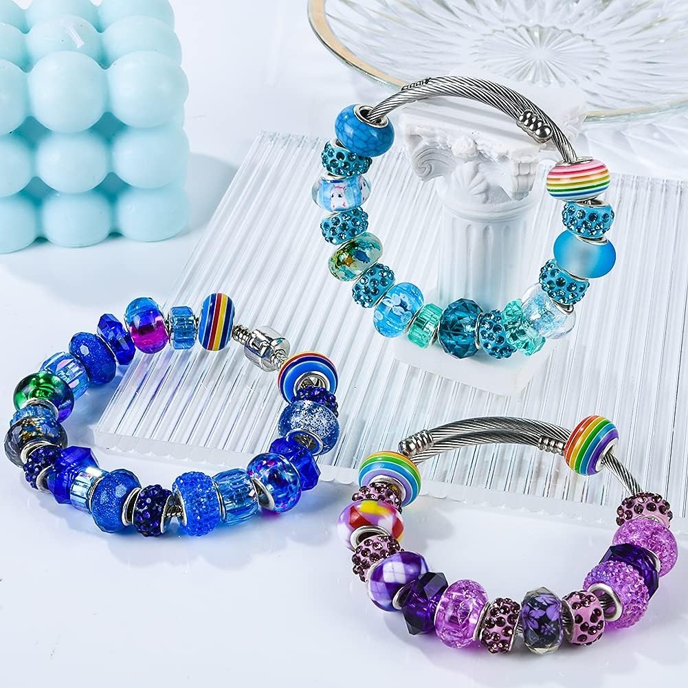 150pcs Large Hole European Beads Resin Glass Rondelle DIY Jewelry Kit