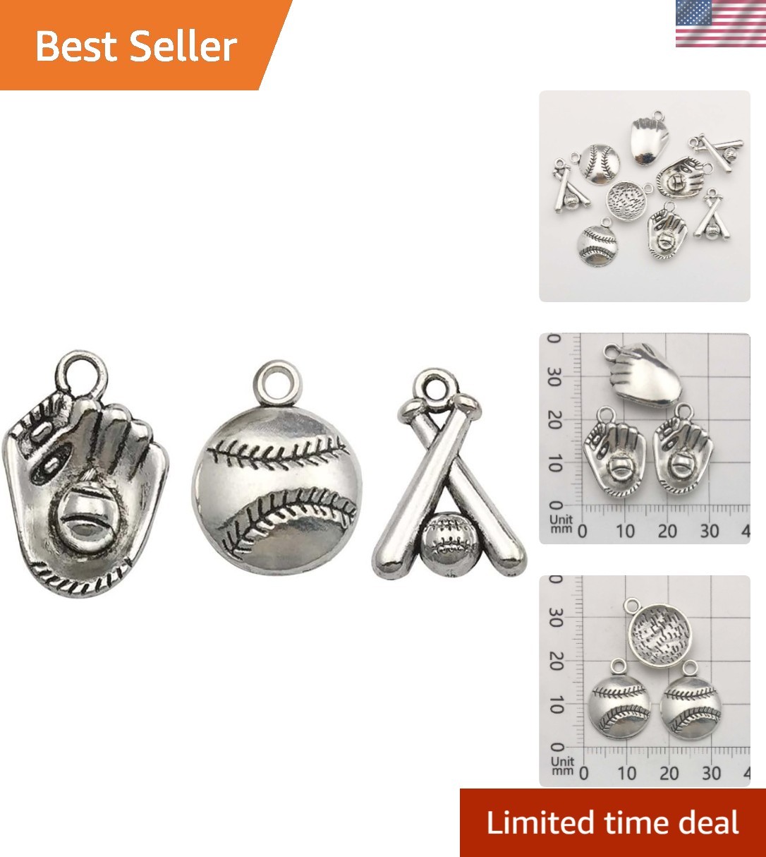 DIY 60pcs Baseball Charms – Antique Silver Pendants for Creative Jewelry Lovers